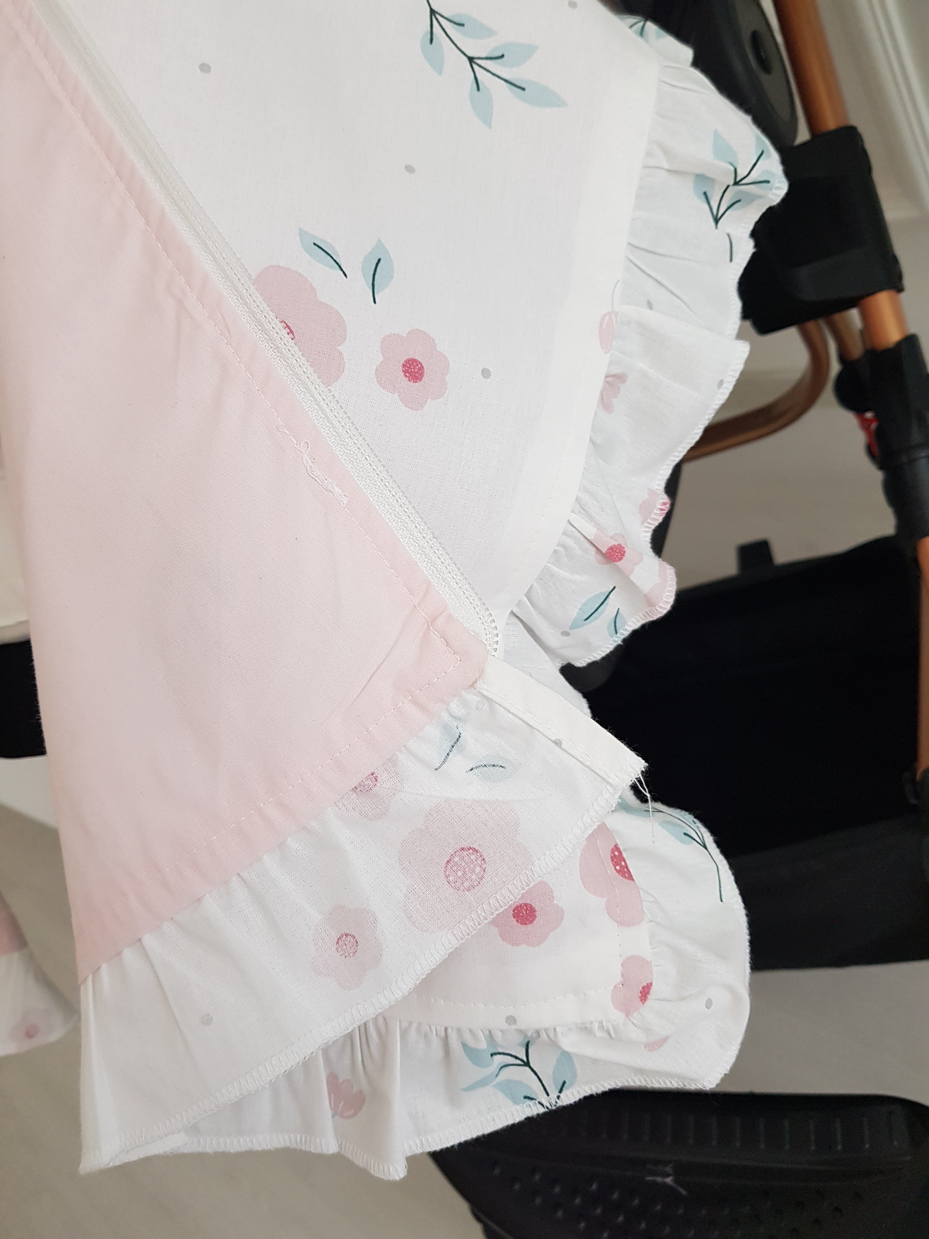 Çiçekli Fırfırlı Bebek Puset Örtüsü - Tek Katlı Puset Örtüsü
