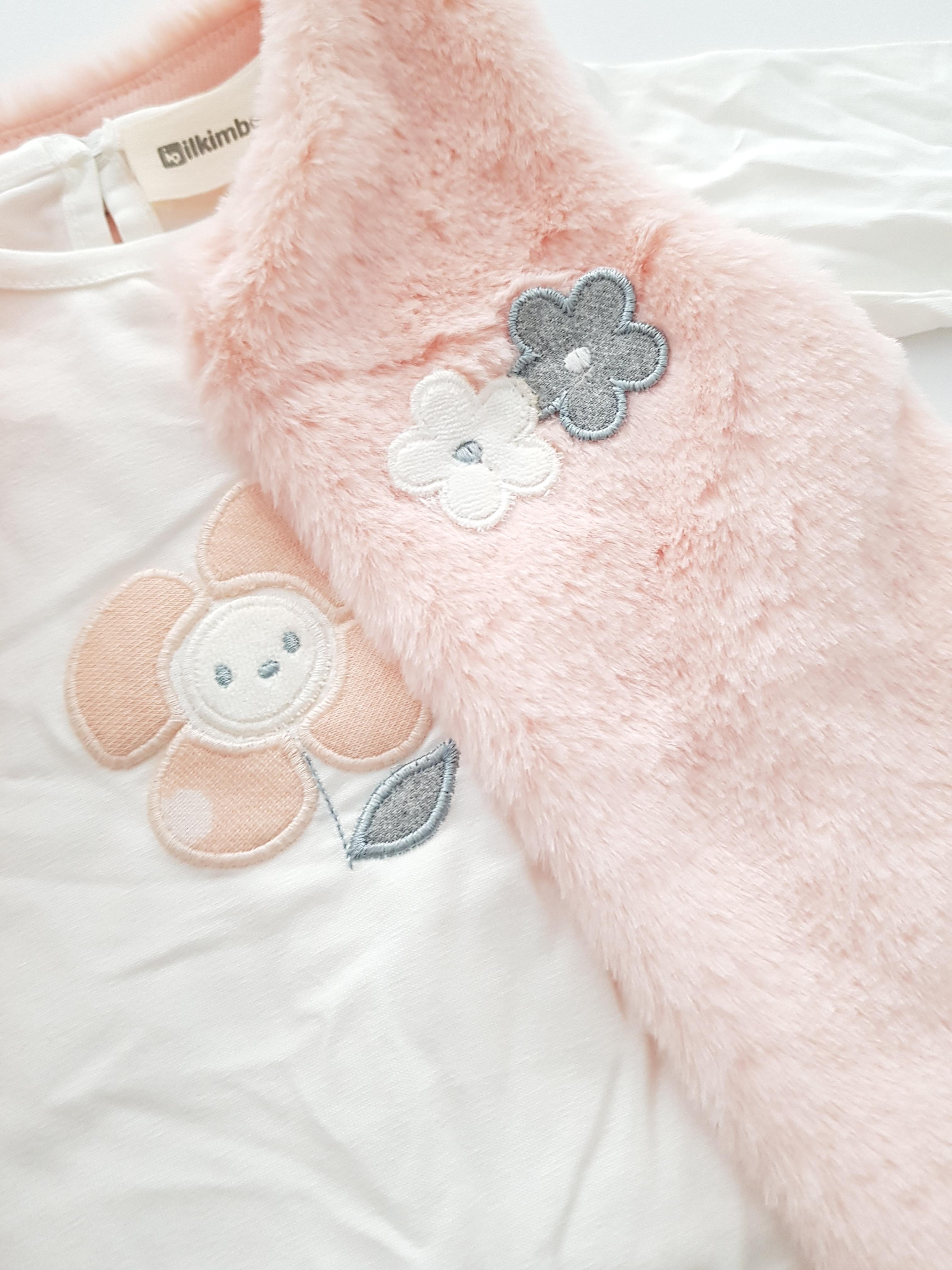 Çiçekli Peluş Yelekli 3lü Takım - Kız Takım