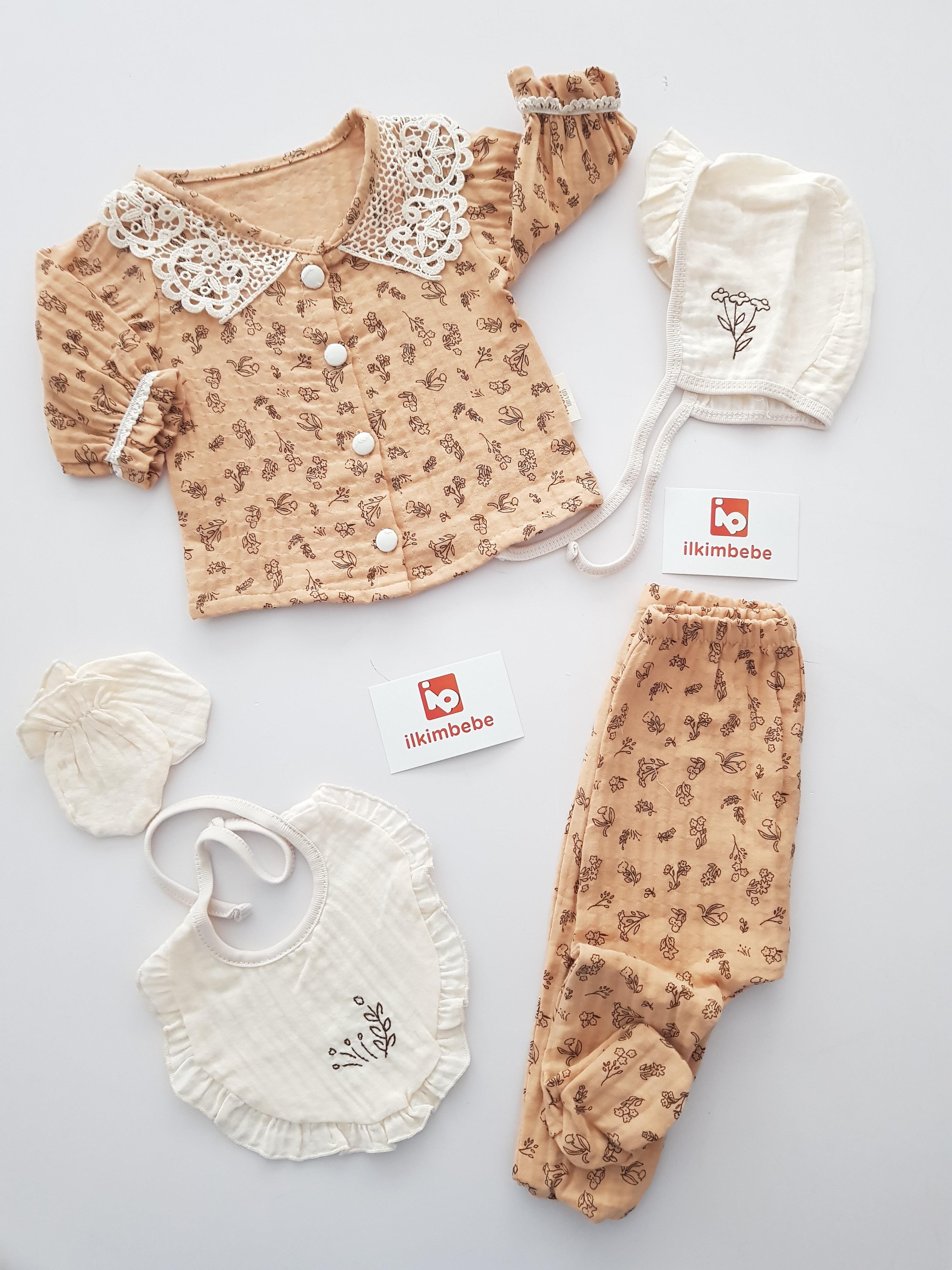 Dantel Yaka Çiçekli 5li Set - KIZ BEBEK