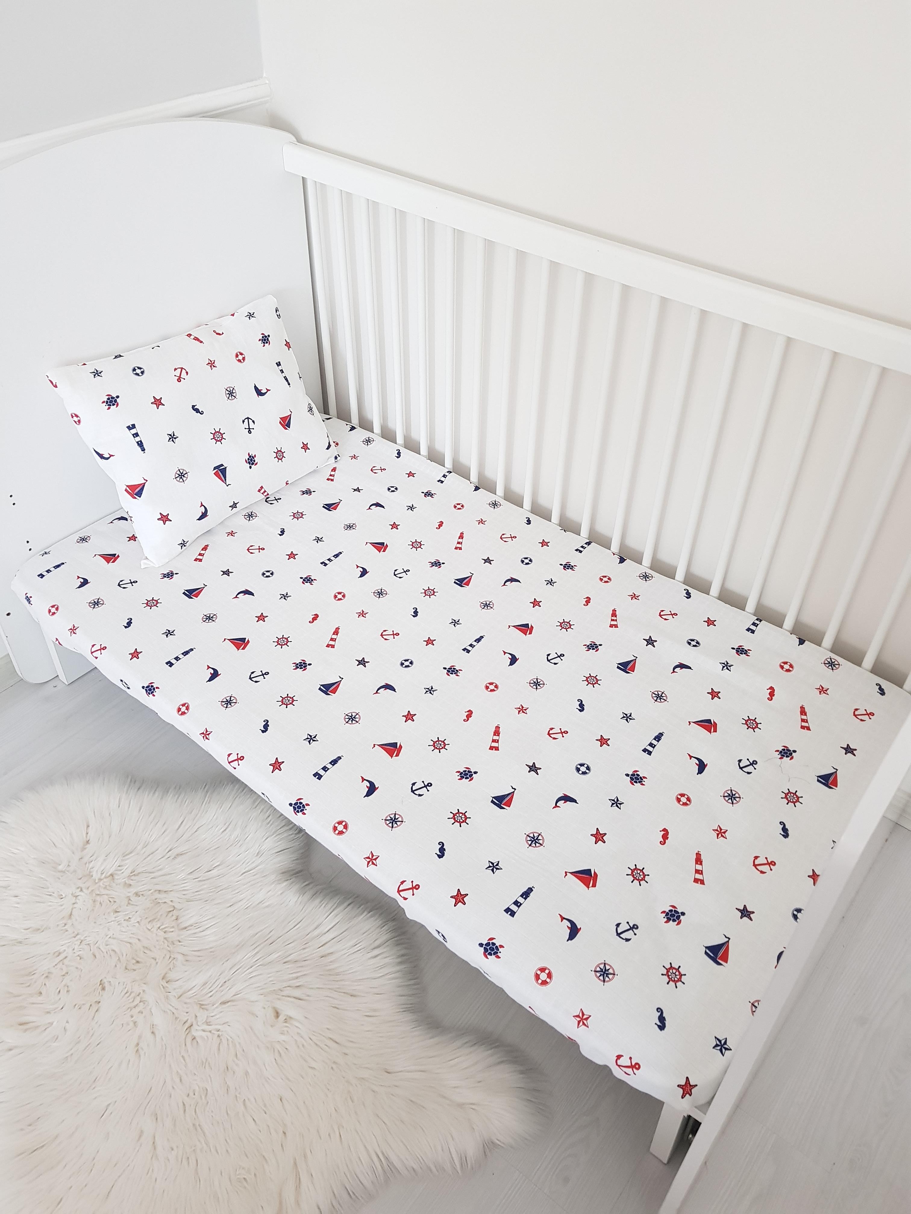 Denizci Bebek Çocuk Yatak Örtüsü 100x160cm , Yastık Kılıfı - Nevresim Takımı