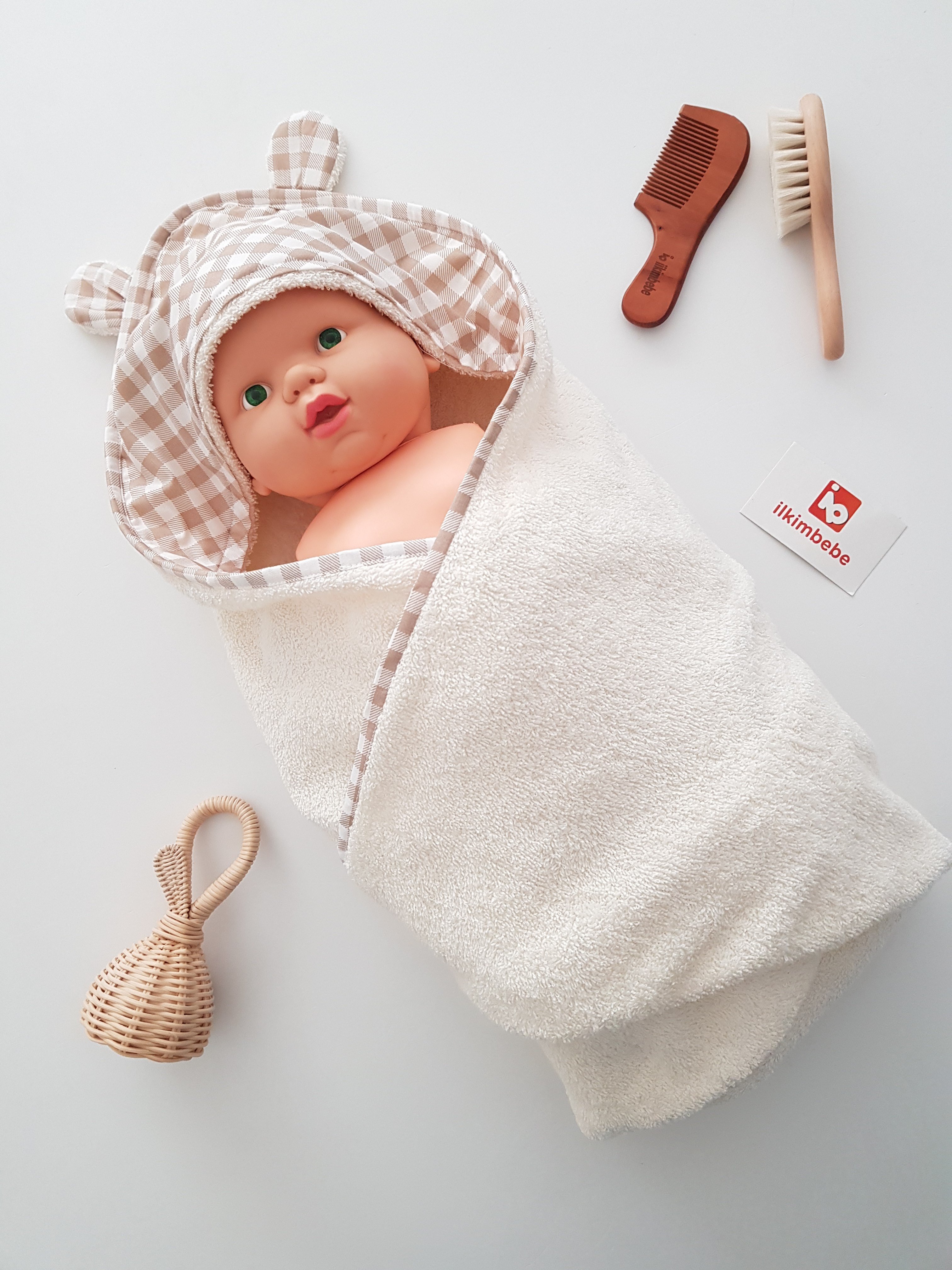 Ekose Desen Bebek Havlusu 80x80 - Erkek Bebek