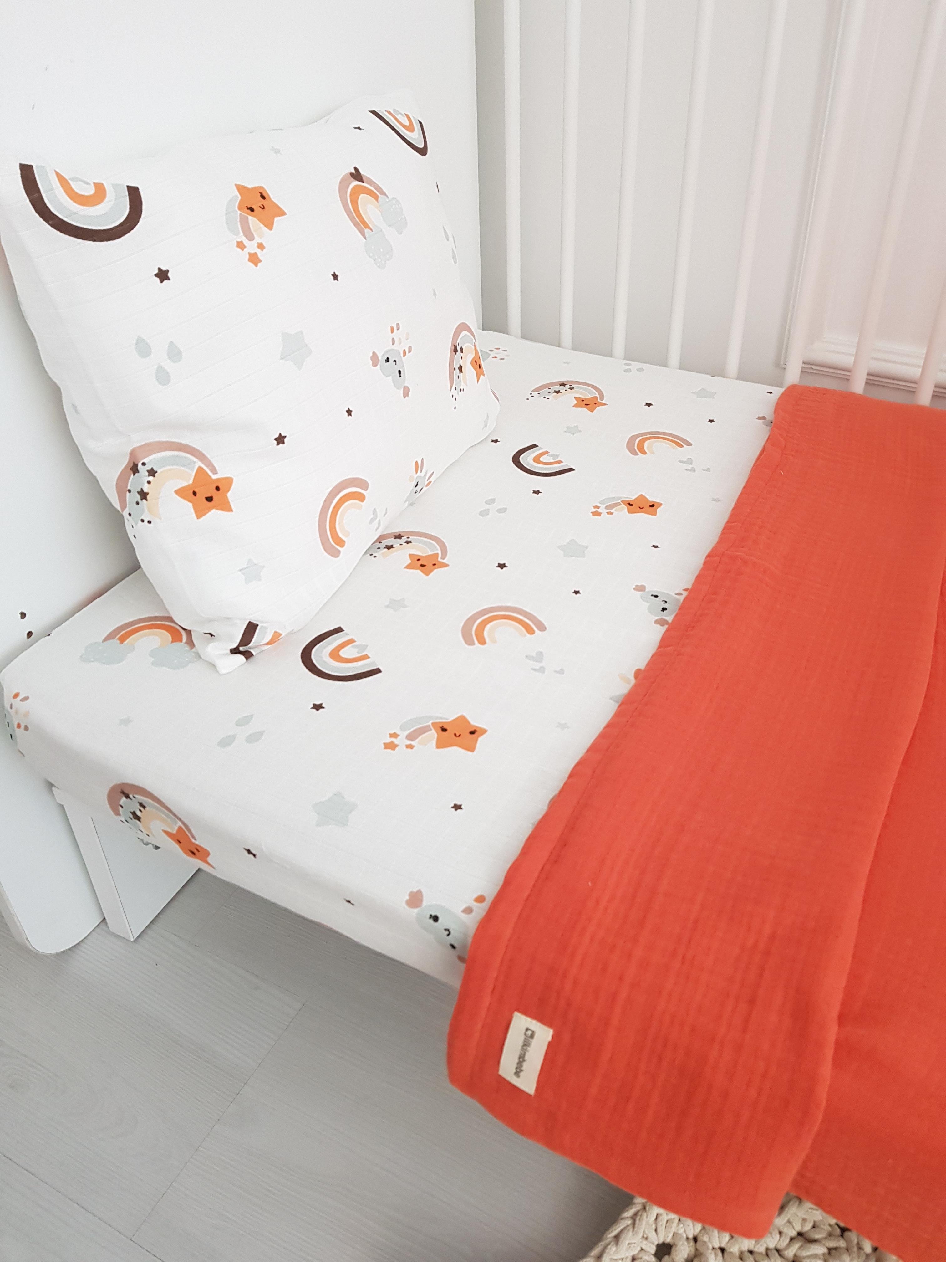 Gökkuşağı 100x120 Dört Katlı Müslin Bebek Battaniyeli Nevresim Takımı - BATTANİYE&ALT AÇMA