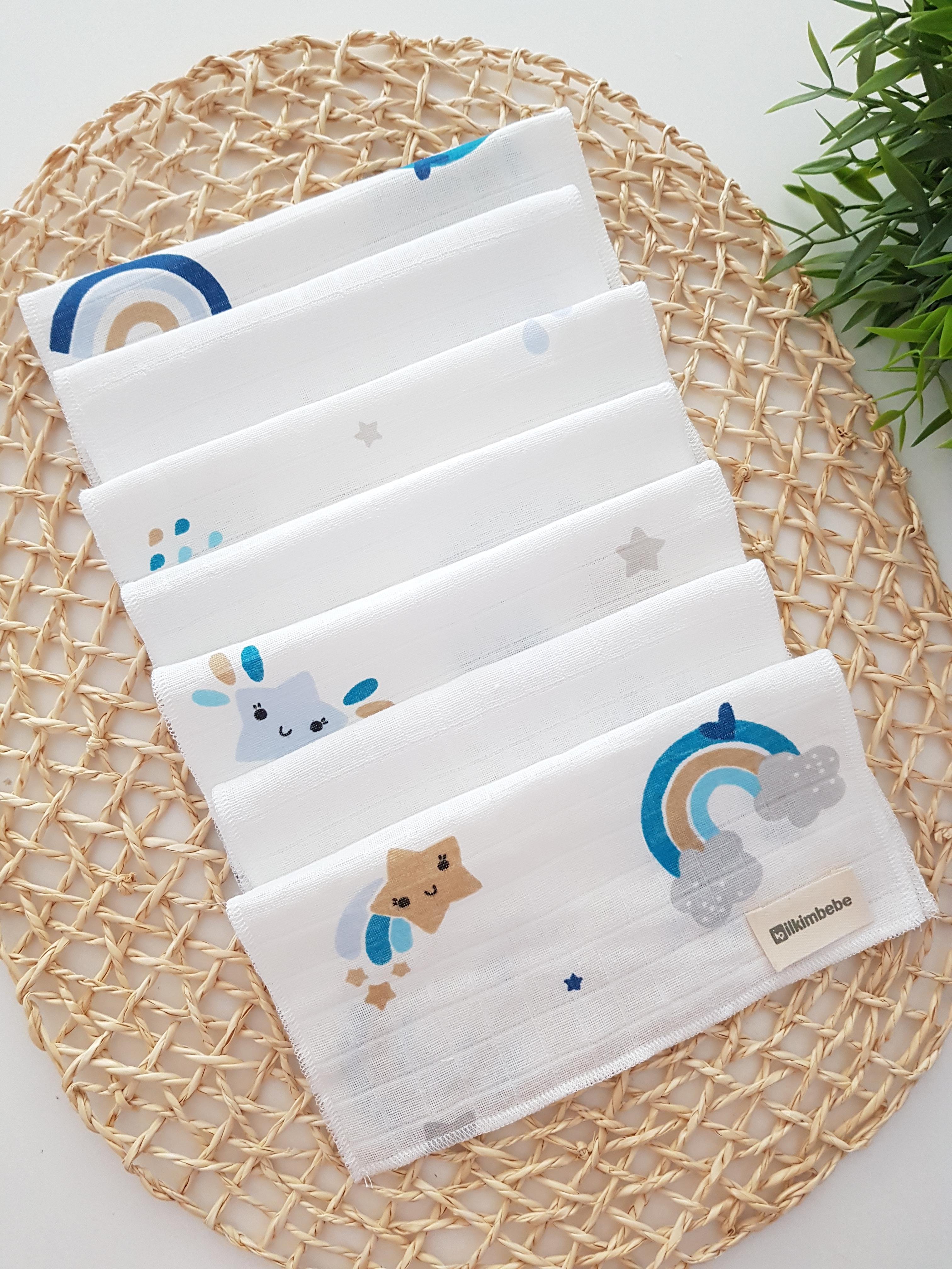 Gökkuşağı 7li Müslin Bebek Ağız Silme Mendili - ERKEK BEBEK