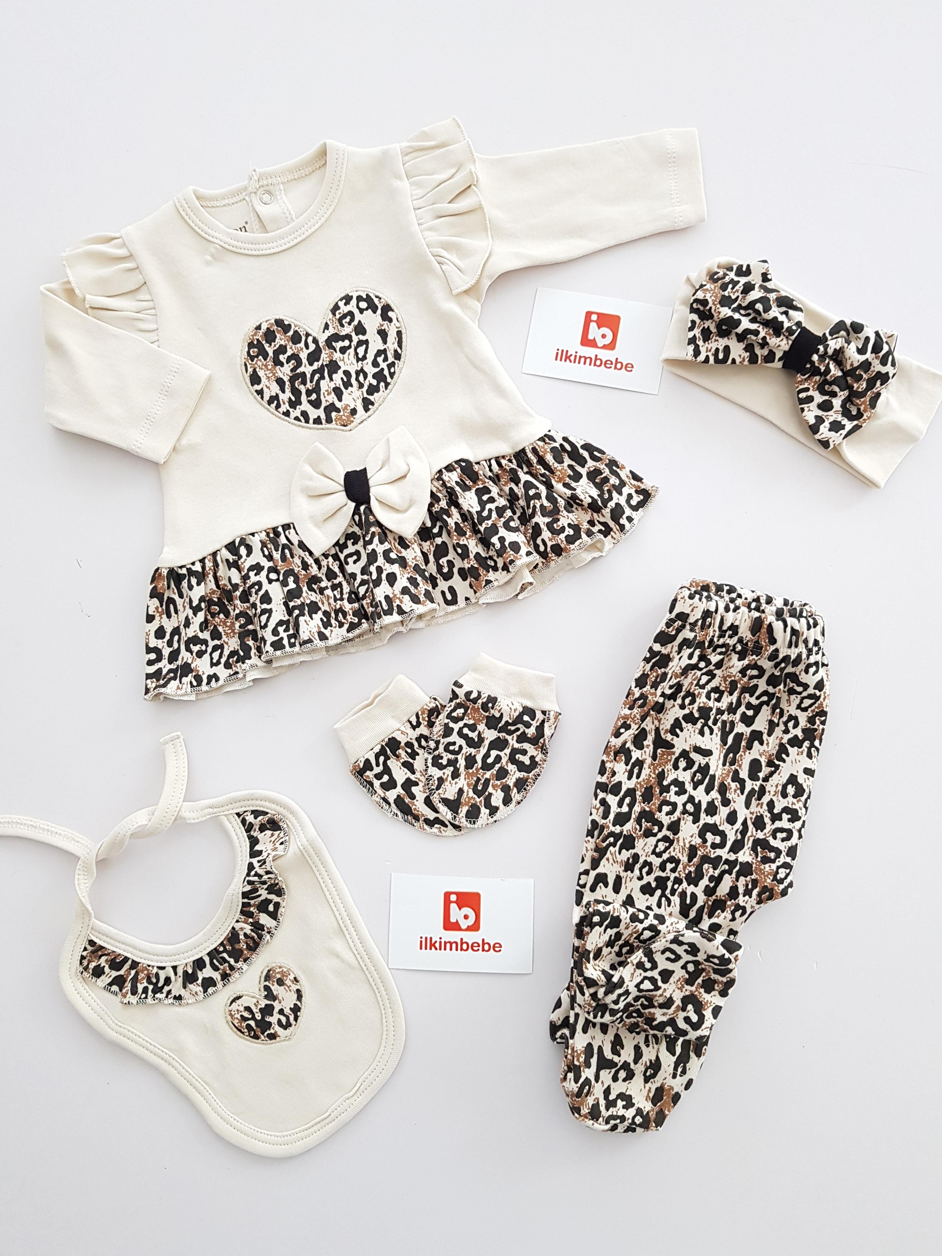 Kalpli Leoparlı 5li Set - KIZ BEBEK