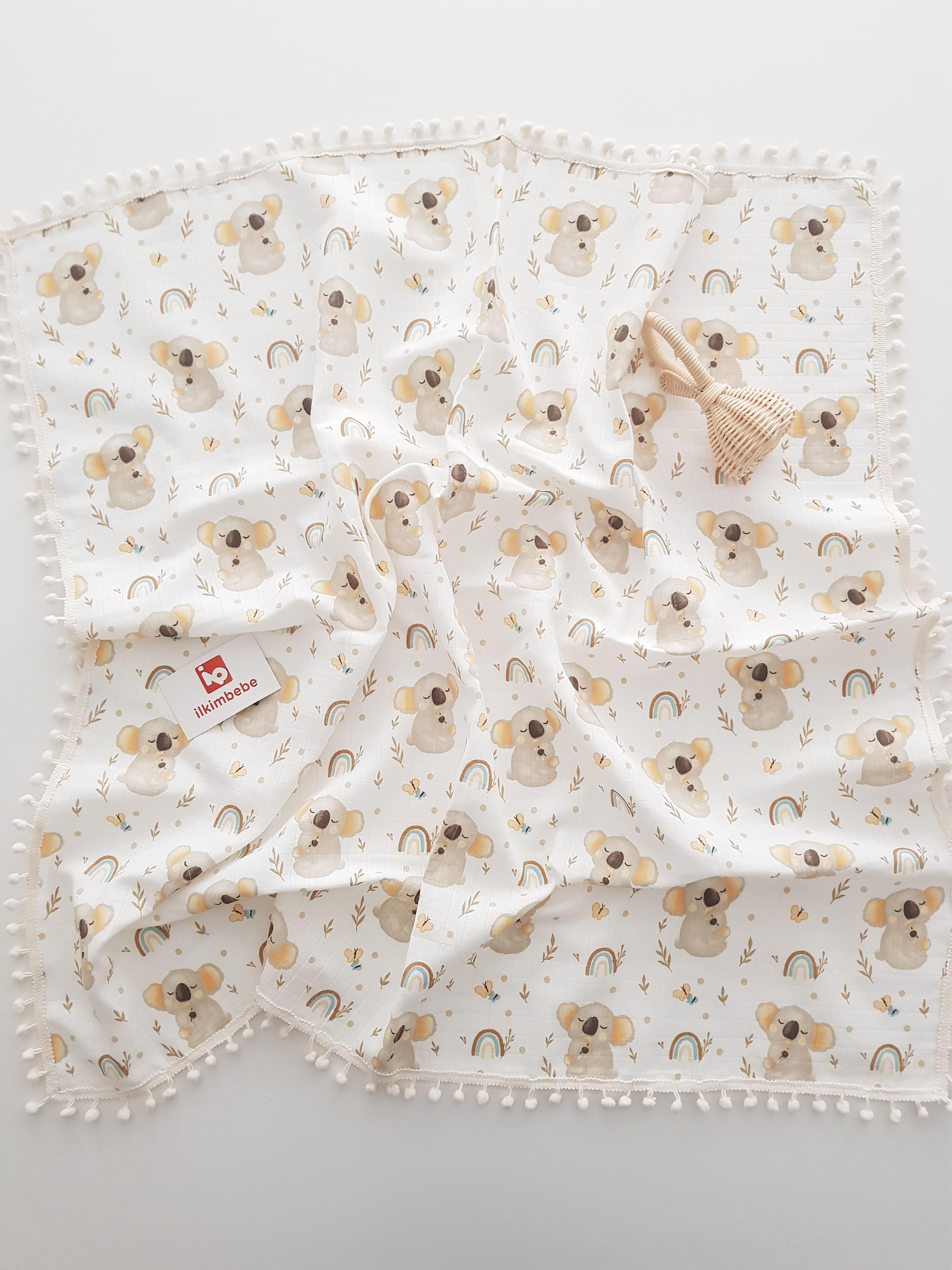 Koala Ponponlu Müslin Bebek Battaniyesi 85x90 - BATTANİYE&ALT AÇMA