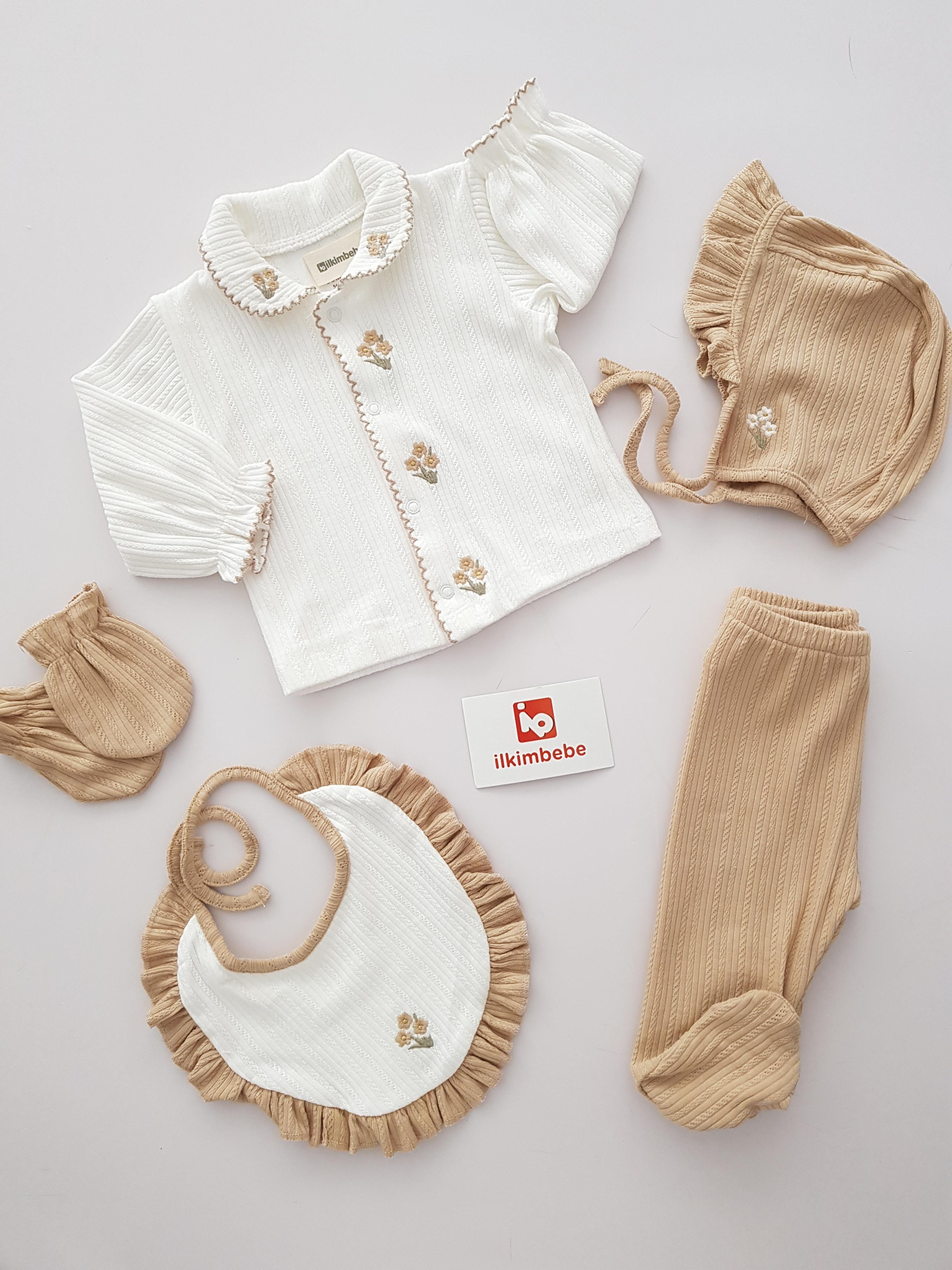 Papatya İşlemeli Yakalı 5li Set - KIZ BEBEK
