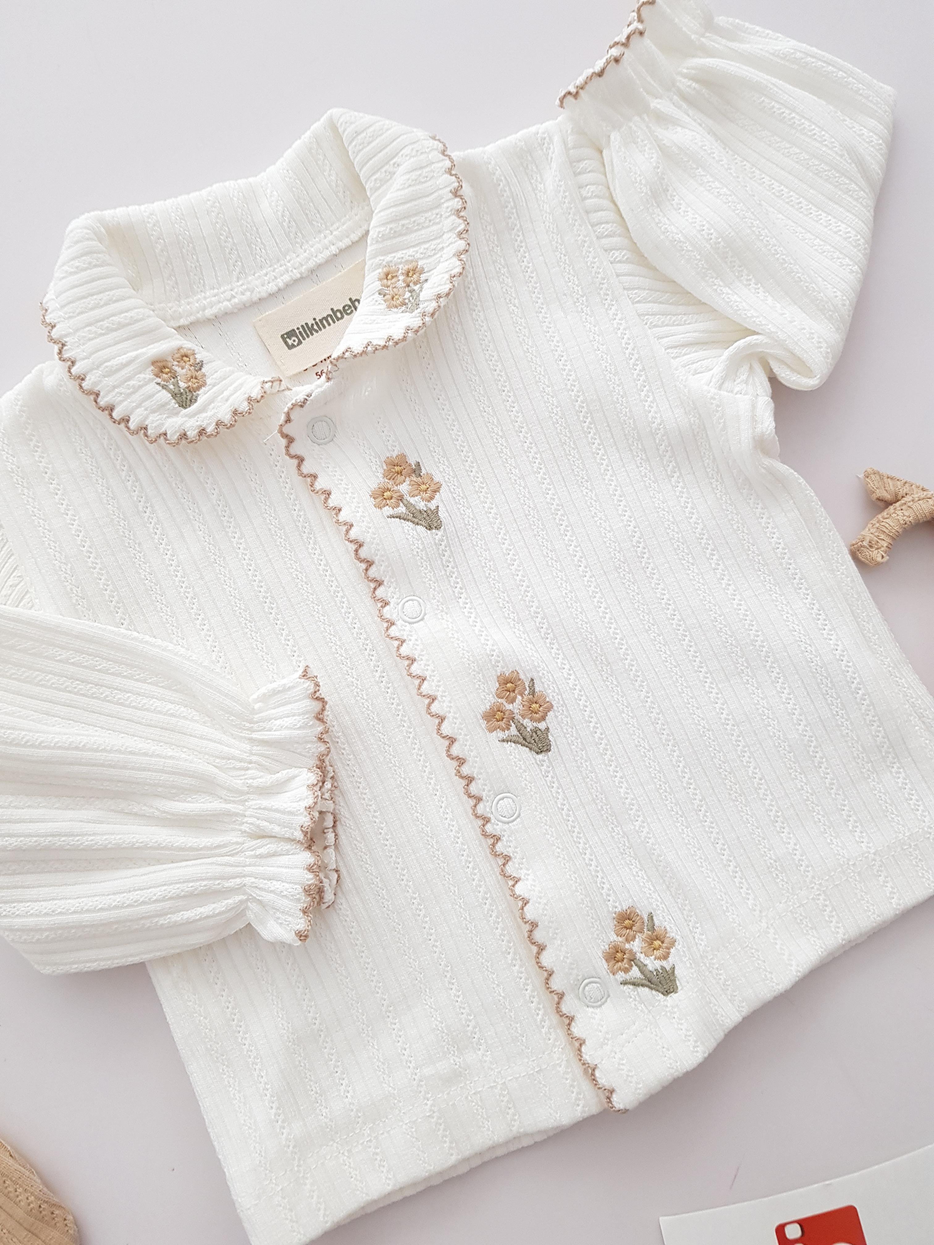 Papatya İşlemeli Yakalı 5li Set - KIZ BEBEK