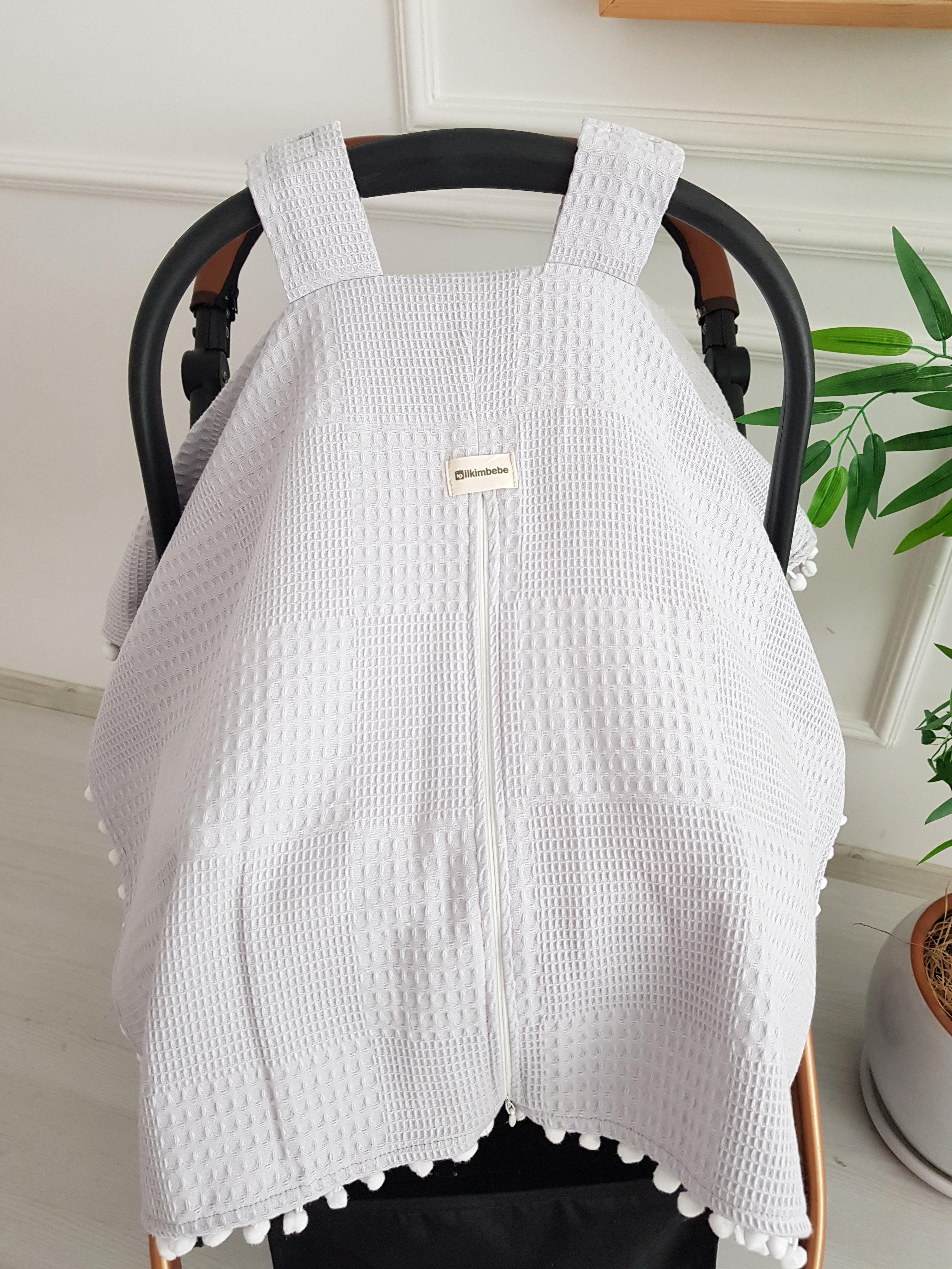 Ponponlu Pikeli Fermuarlı Bebek Puset Örtüsü ve Yıldızlı Puset Minderi - BATTANİYE&ALT AÇMA