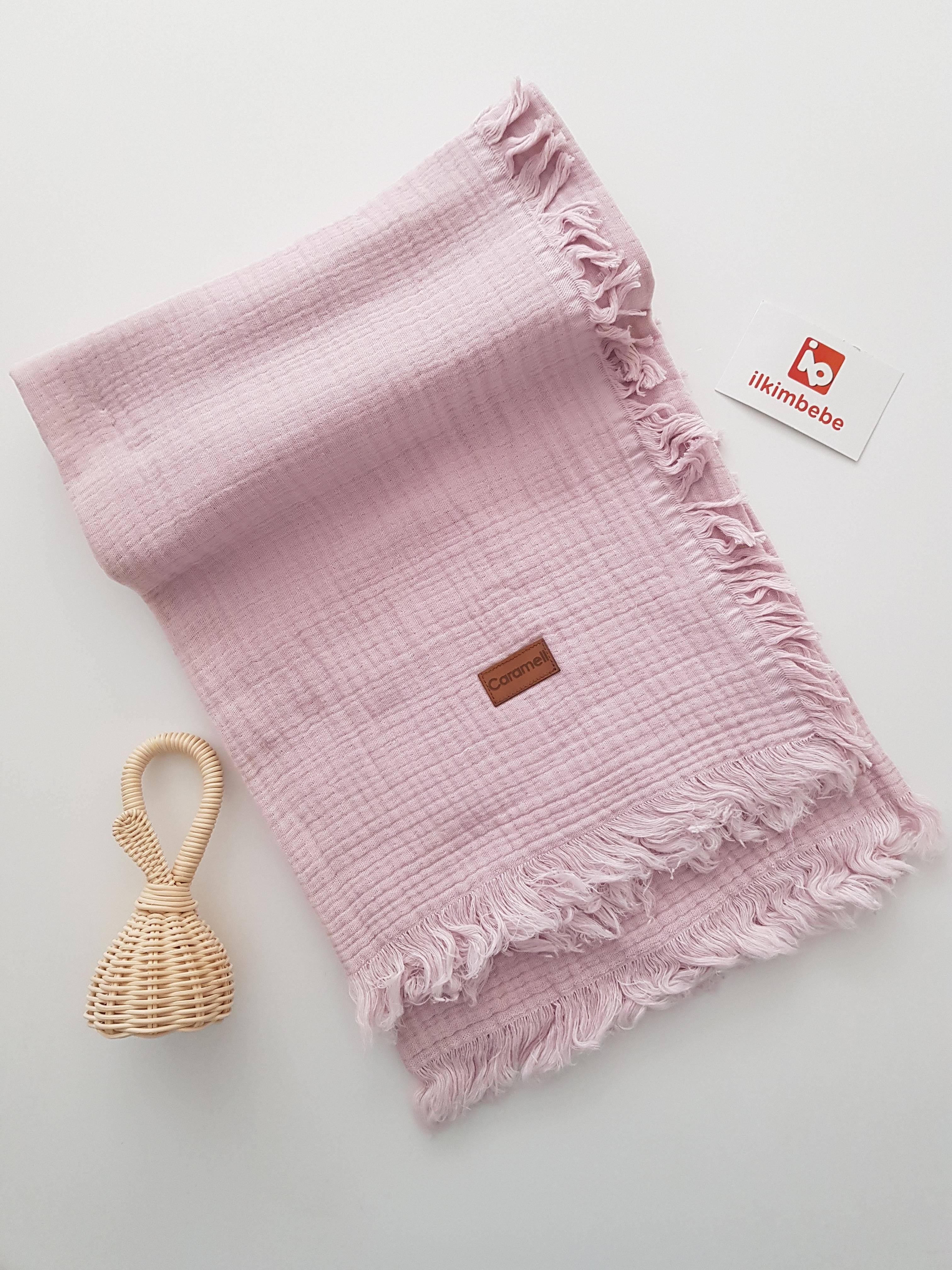 Püsküllü Çift Katlı Müslin Bebek Battaniyesi 120x120 - Çift Katlı Müslin Battaniye