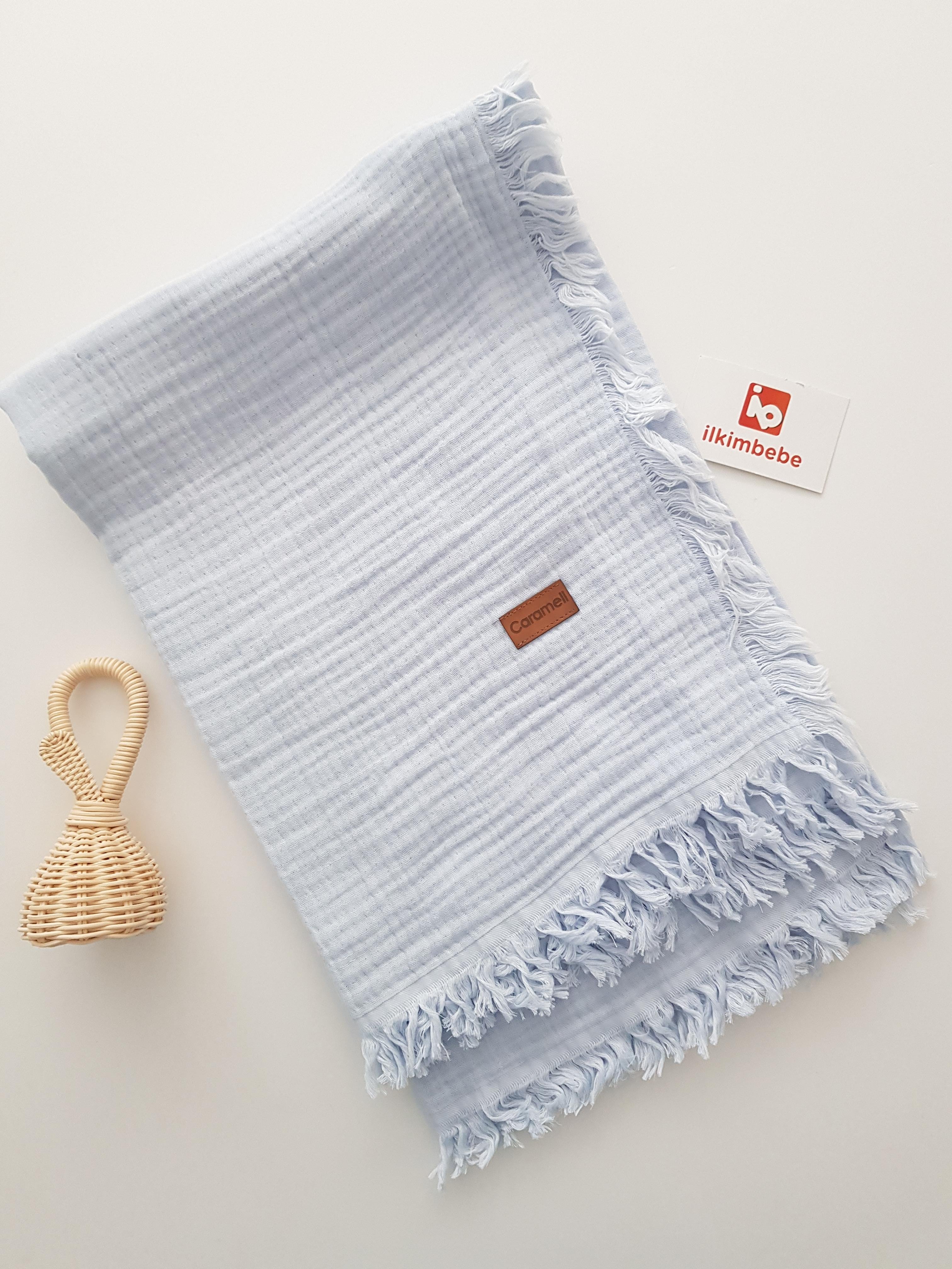 Püsküllü Çift Katlı Müslin Bebek Battaniyesi 120x120 - Çift Katlı Müslin Battaniye