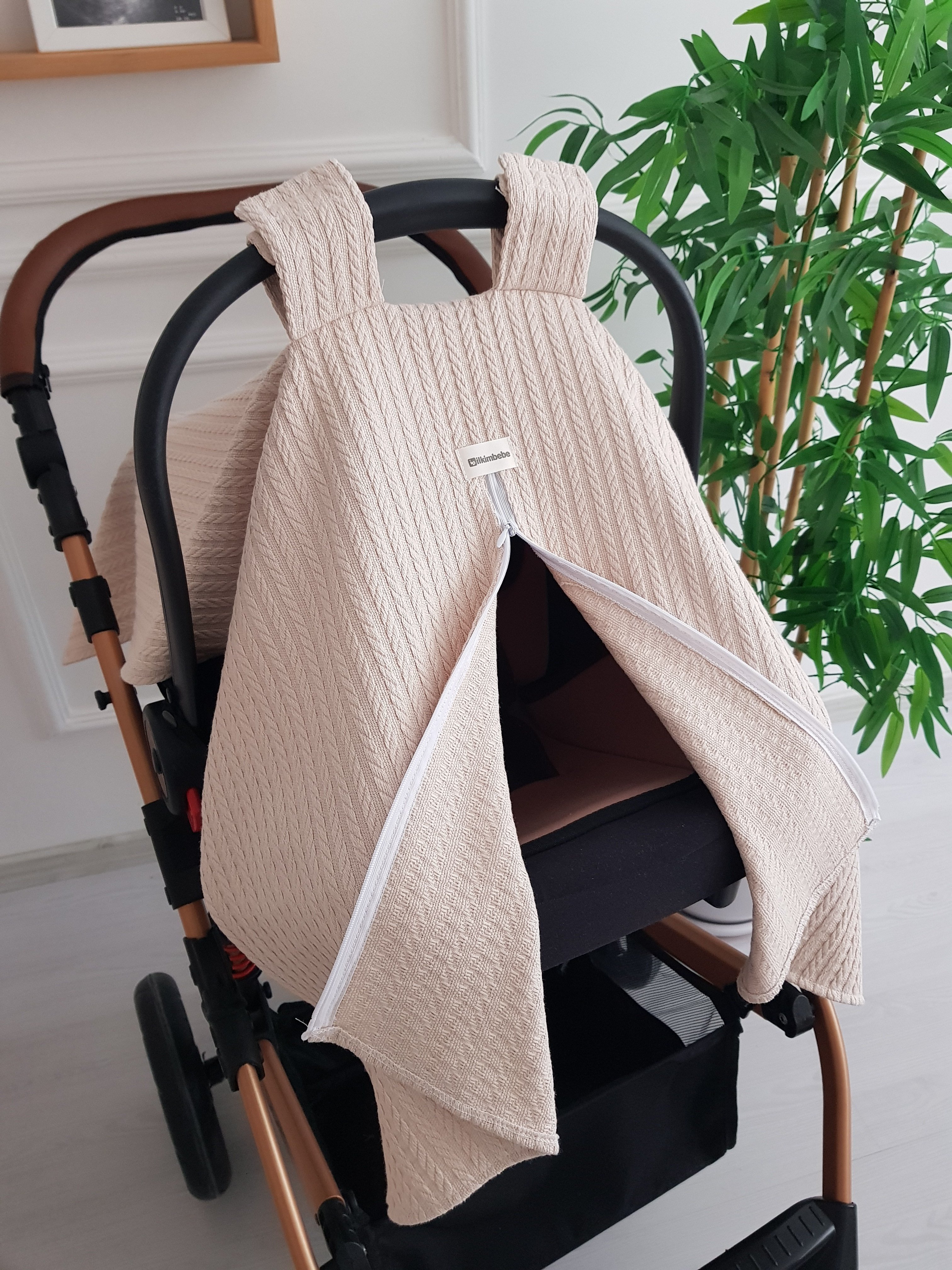 Saç Örgü Fermuarlı Bebek Puset Örtüsü - Tek Katlı Puset Örtüsü
