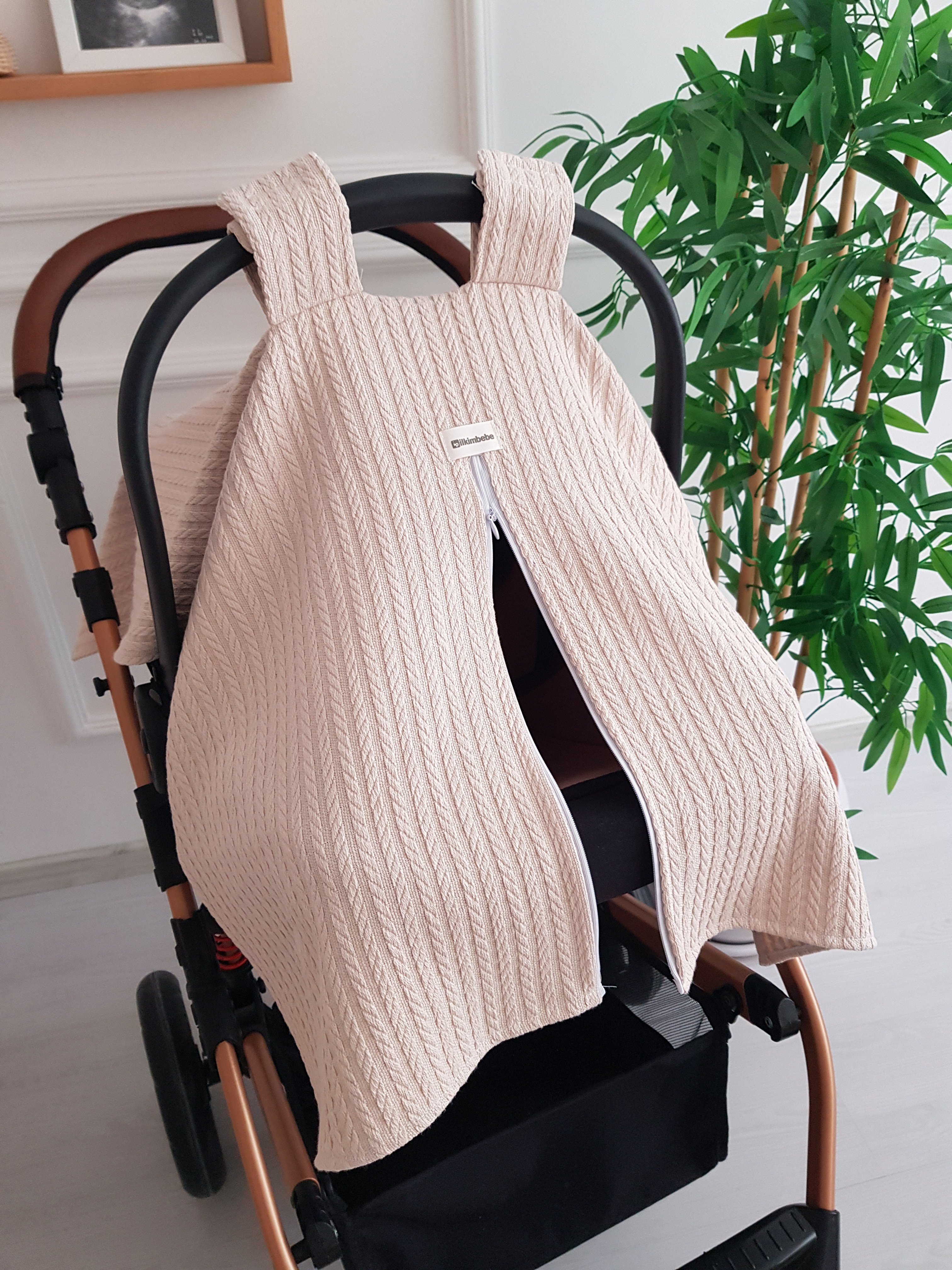 Saç Örgü Fermuarlı Bebek Puset Örtüsü - Tek Katlı Puset Örtüsü