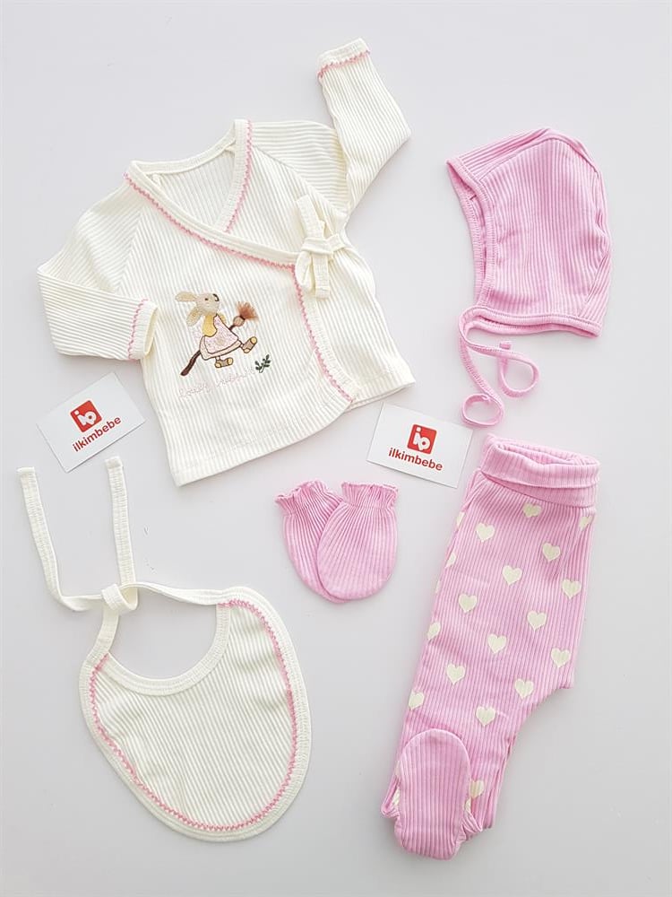 Tavşanlı Kalpli Pantolon 5li Set - KIZ BEBEK