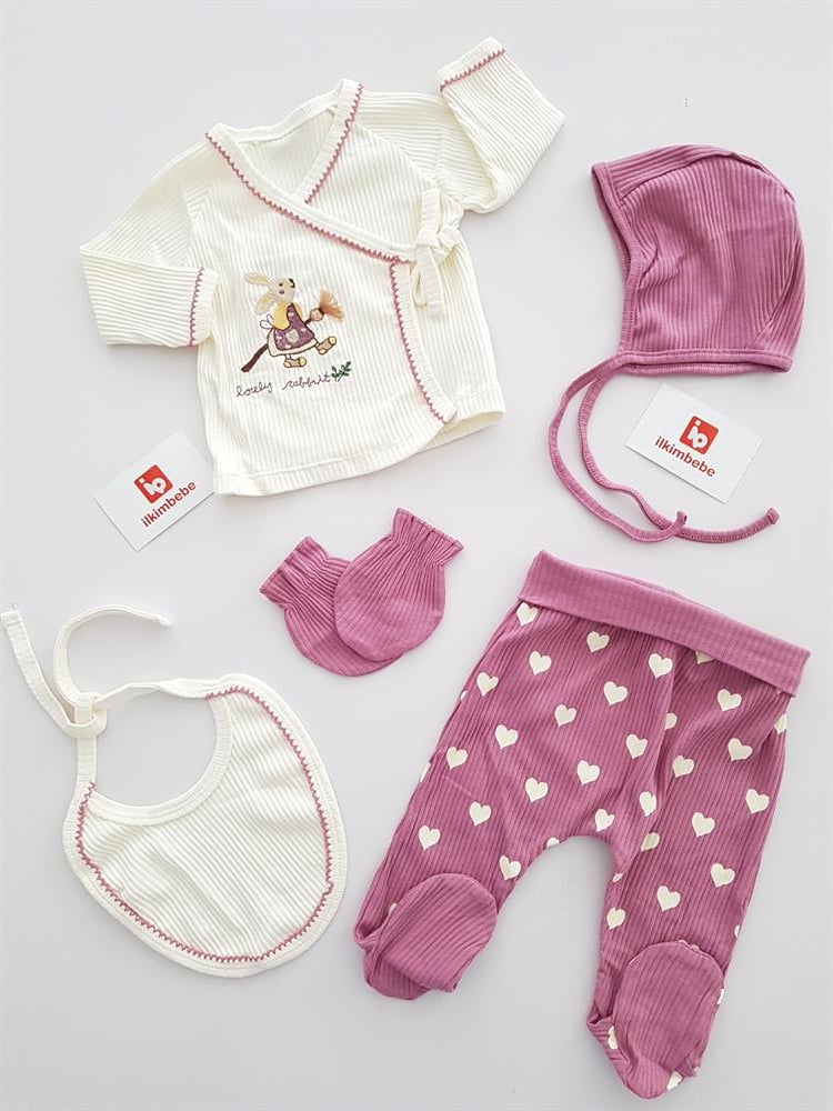 Tavşanlı Kalpli Pantolon 5li Set - KIZ BEBEK