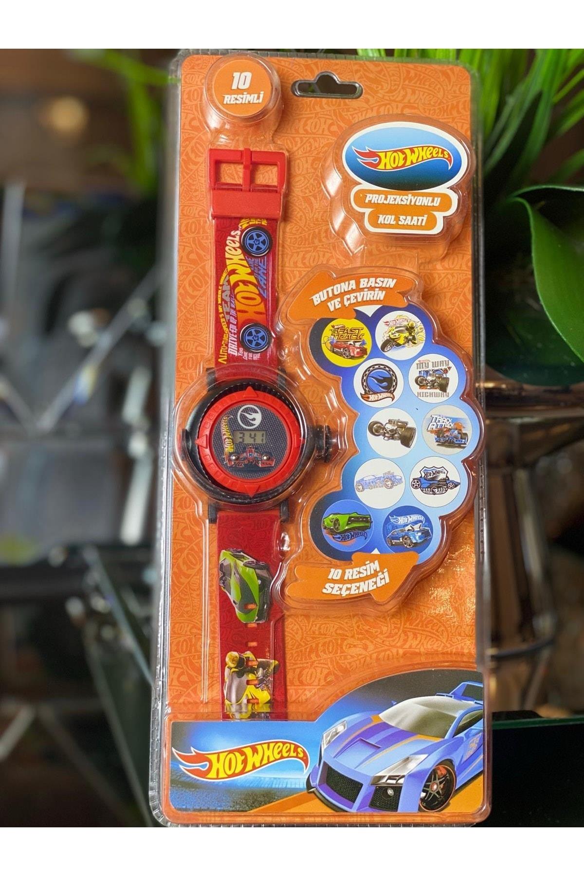 10 Resimli Projeksiyonlu Hot Wheels Arabalı Saat Erkek Çocuk Saati