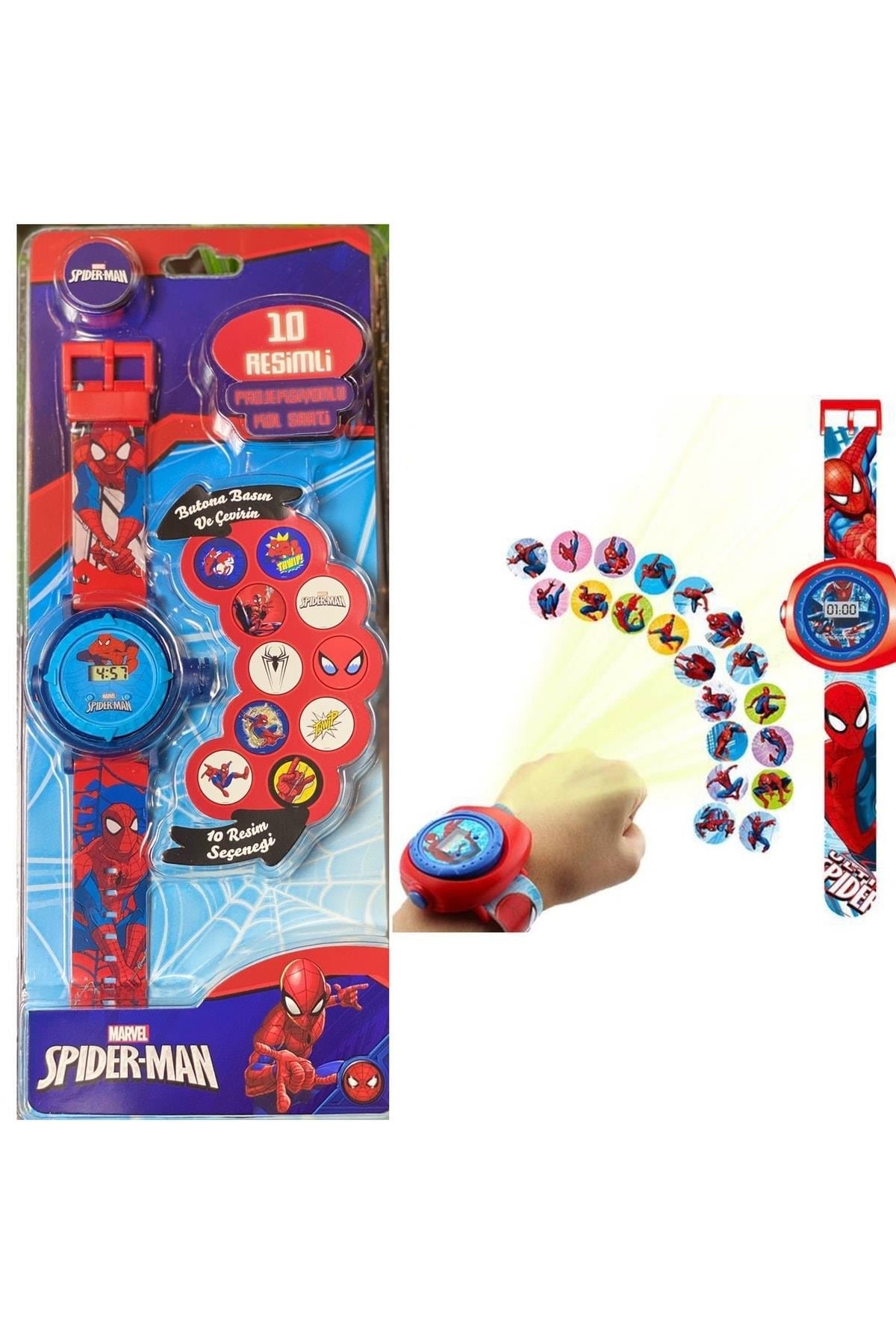 10 Resimli Projeksiyonlu Örümcek Adam Spiderman Saat Erkek Çocuk Saati No2