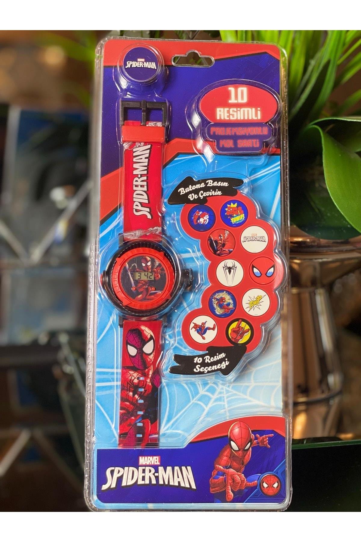 10 Resimli Projeksiyonlu Örümcek Adam Spiderman Saat Erkek Çocuk Saati