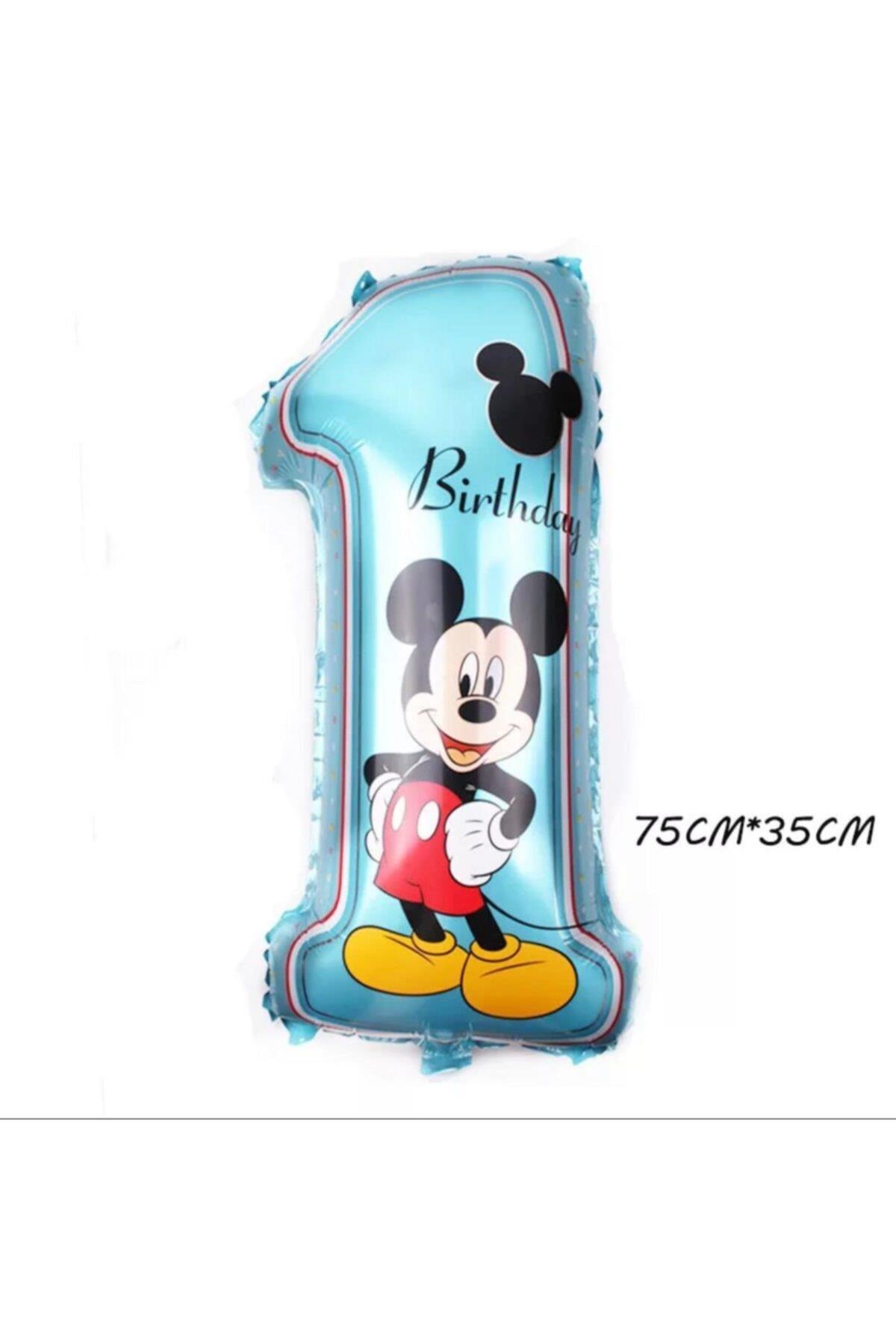 13 Parça Dev Folyo Disney Mickey Mouse 1 Yaş Balon Seti Yıldız Pasta Mavi