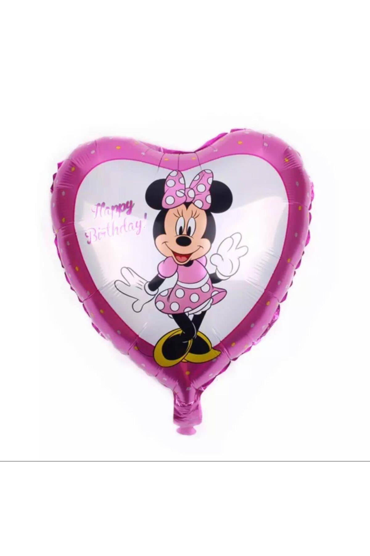 13 Parça Dev Folyo Disney Minnie Mouse 1 Yaş Balon Seti Kalp Pasta Pembe