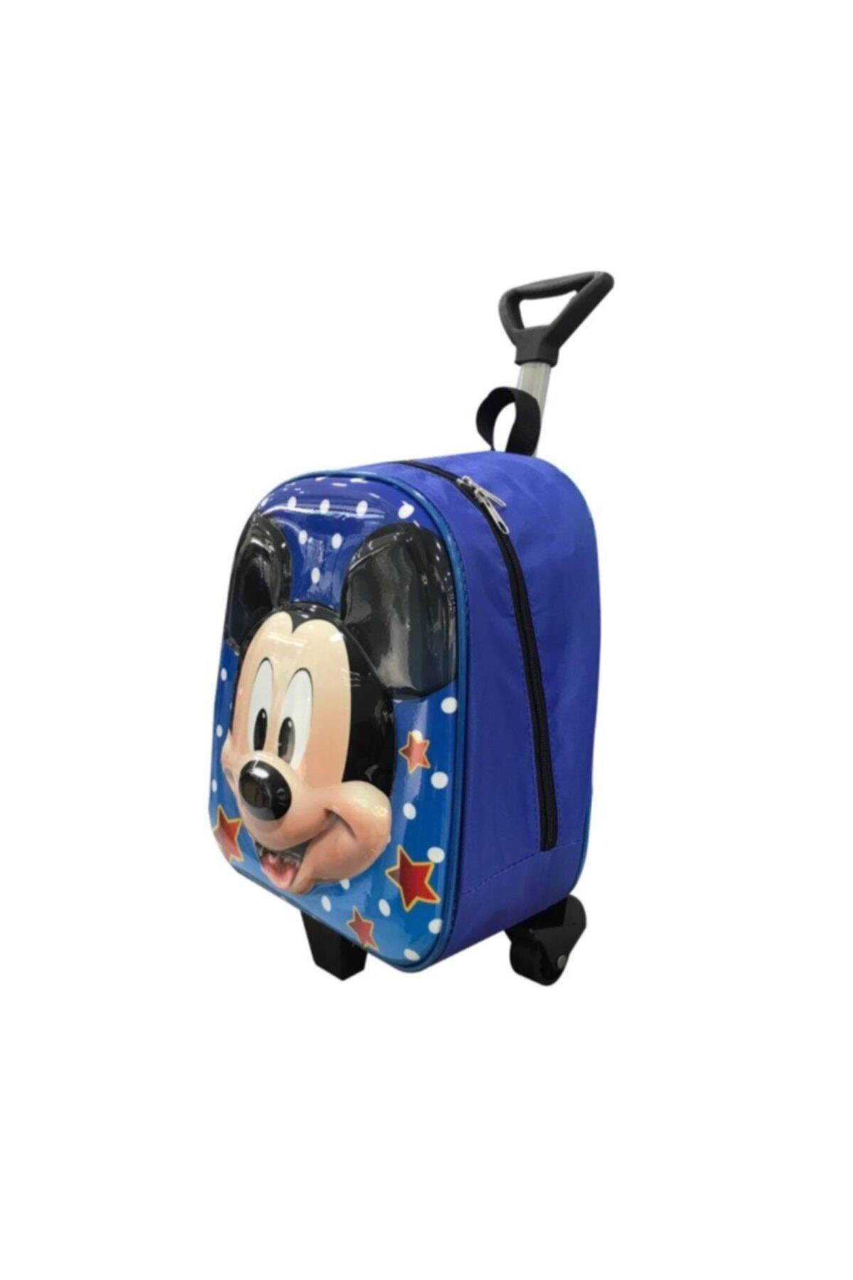 3d 5d Boyutlu Mavi Mickey Mouse Erkek Çocuk Çekçekli Tekerlekli Anaokulu Kreş Çanta