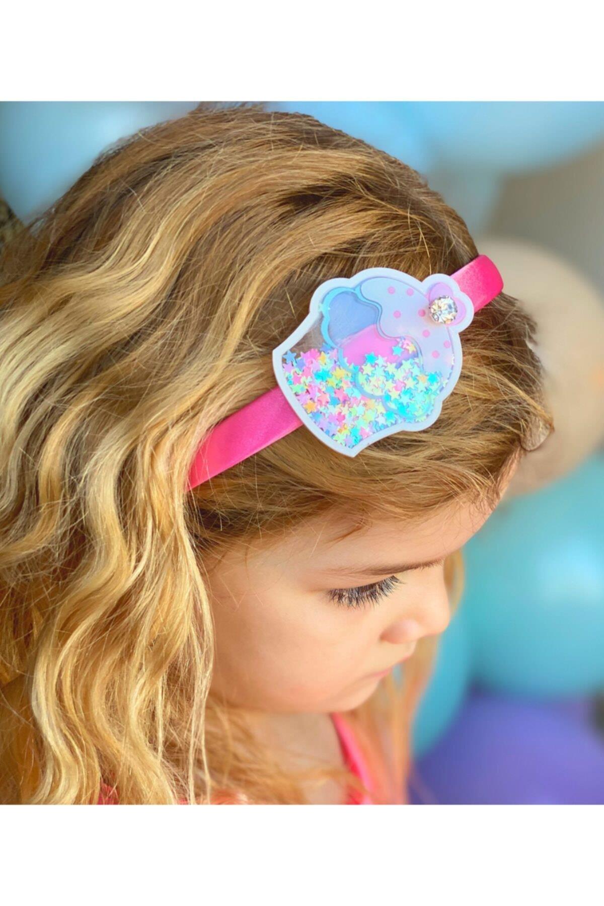 3d Boyutlu Hareketli Pullu Taşlı Cupcake Dondurma Prenses Çocuk Tacı Saten Taç