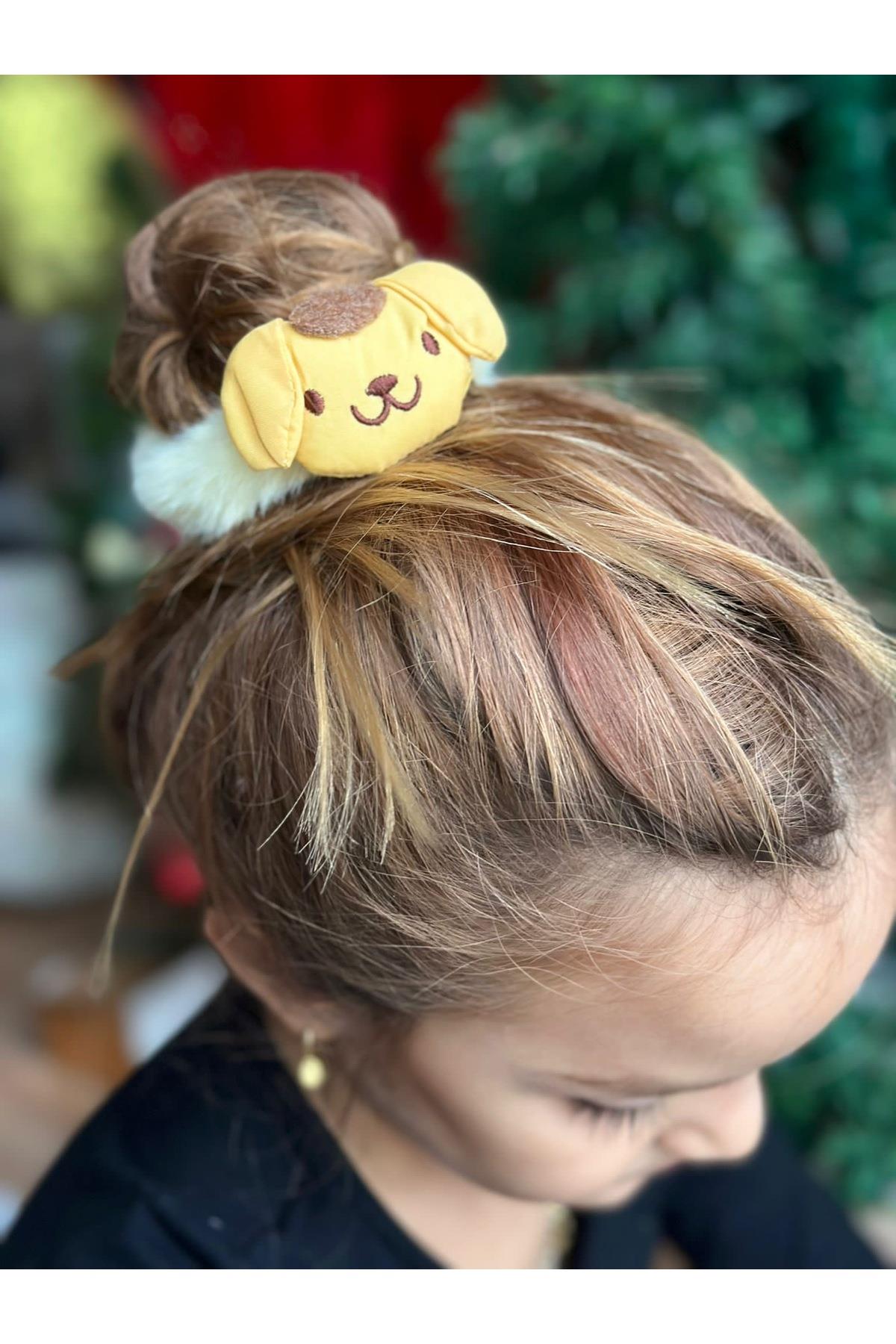 5li Hello kitty kuromi melody peluş tüylü lastik toka seti renkli pembe lila sarı beyaz