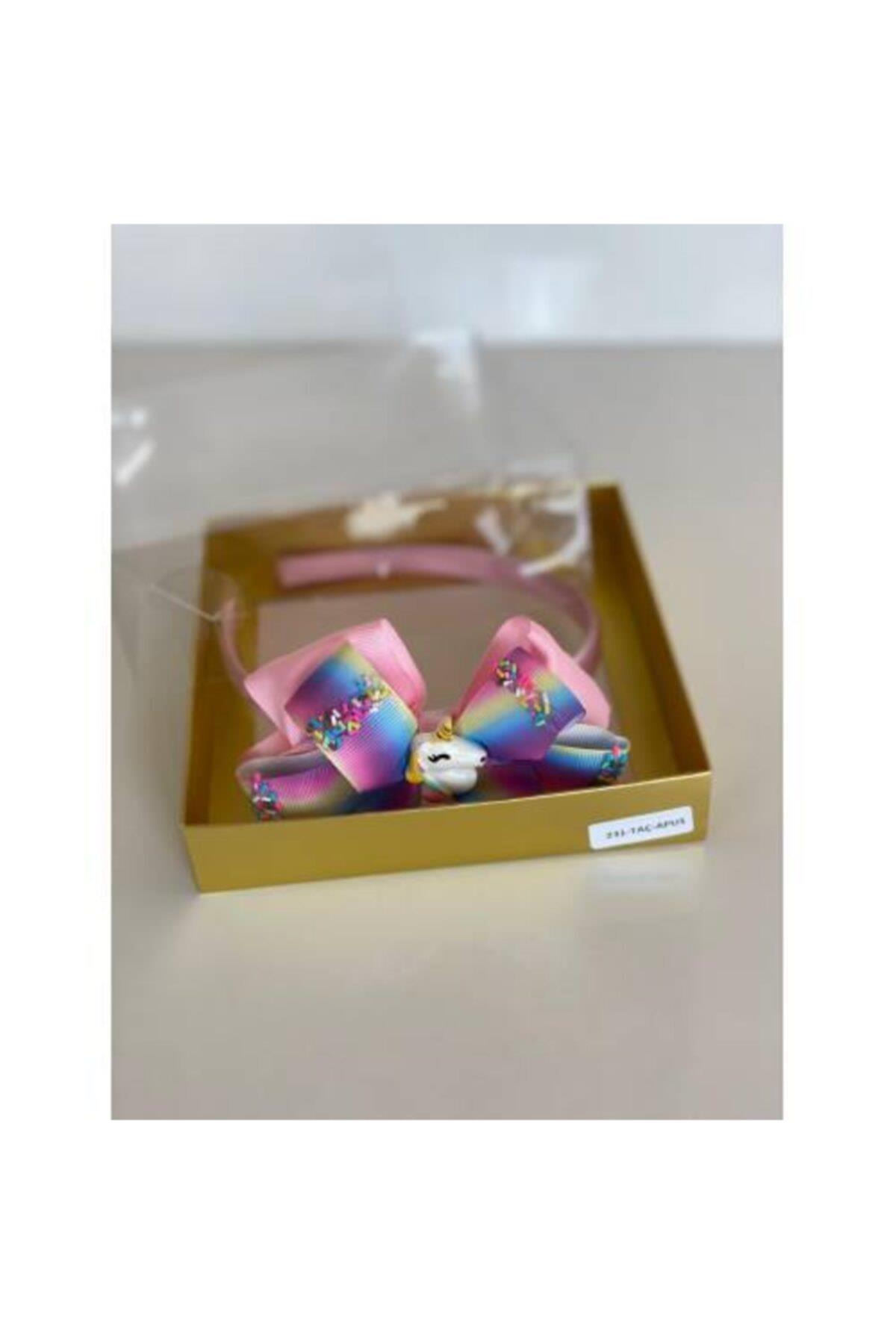 Açık Pembe Unicorn Lu Saten Taç Anne Kız Çocuk Bebek Hediye Taç