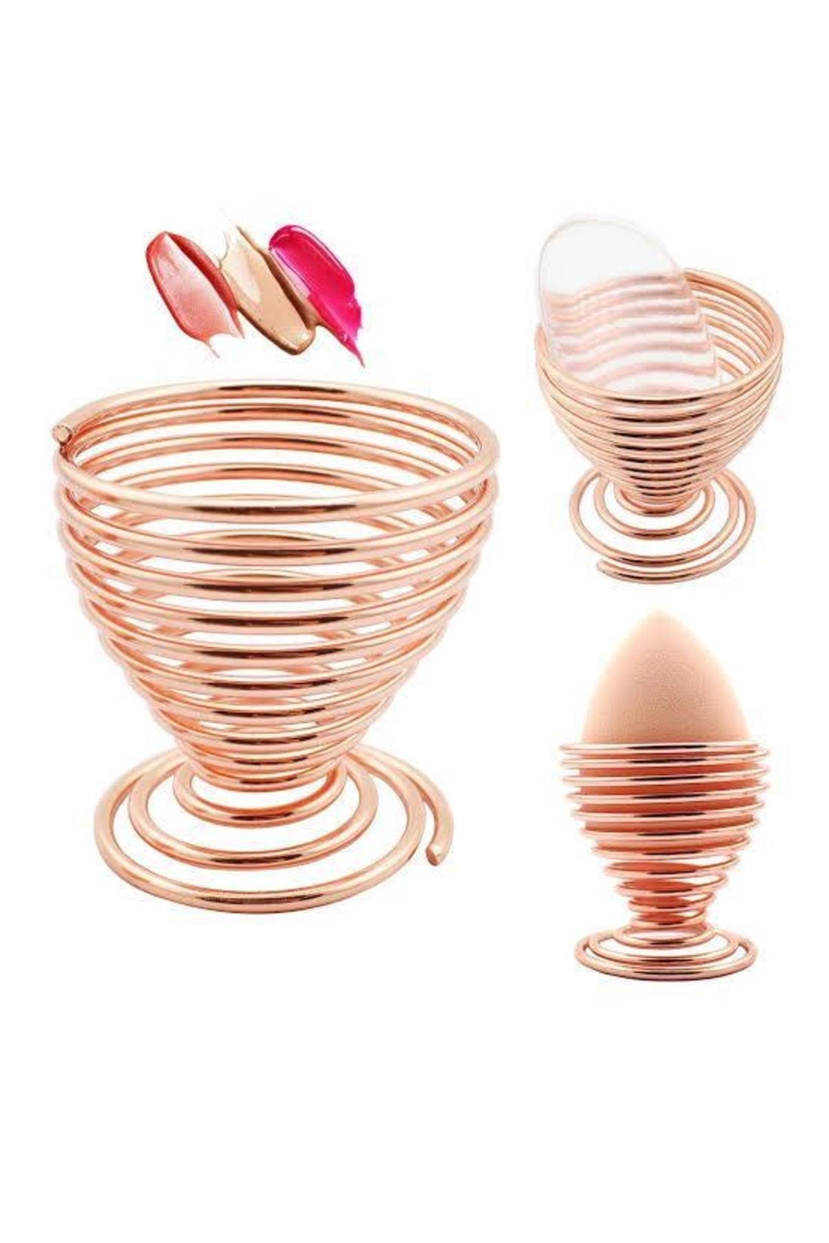 Alman Kalite Ithal Metal Rose Gold Kaplama Çelik Spiral Tutuculu Makyaj Süngeri Damla Yumurta