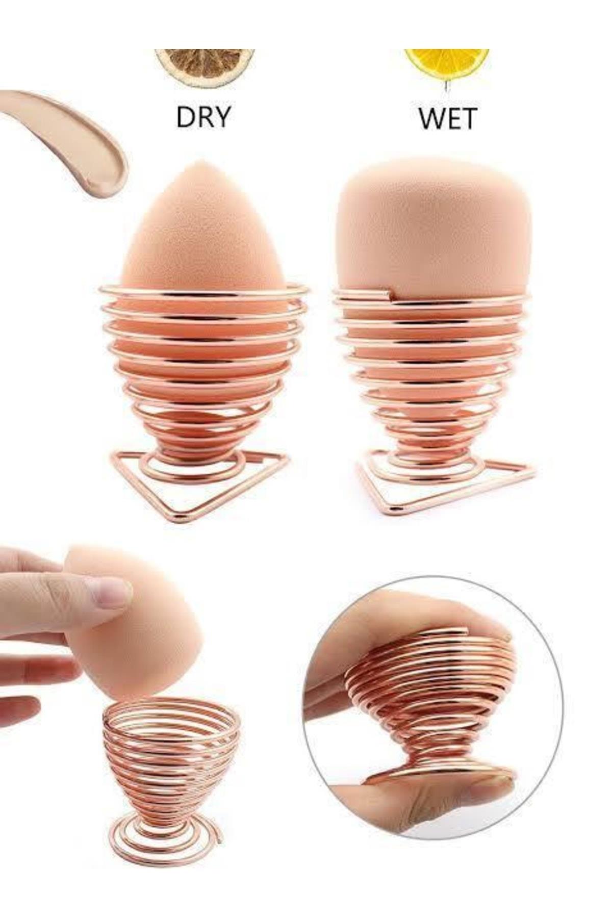 Alman Kalite Ithal Metal Rose Gold Kaplama Çelik Spiral Tutuculu Makyaj Süngeri Damla Yumurta