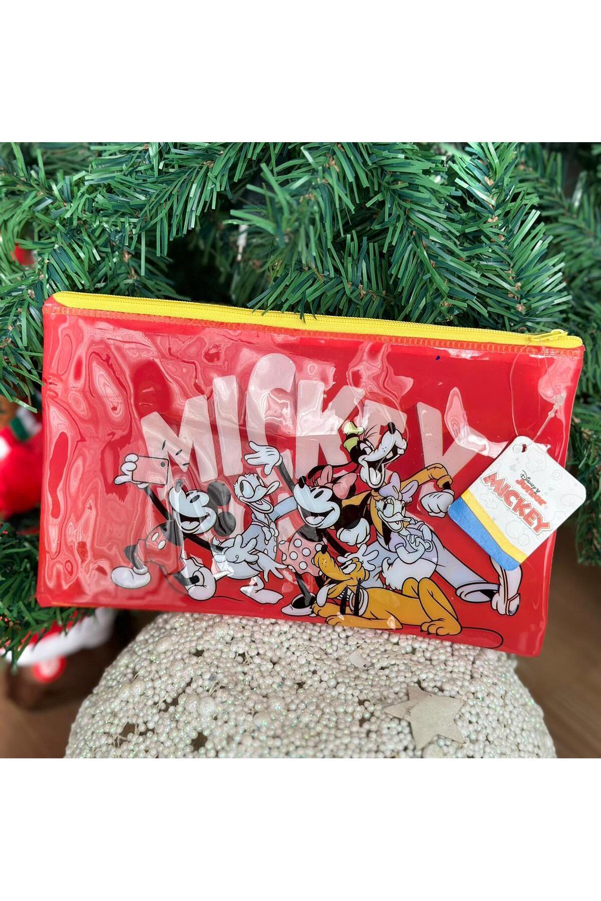 Almanya’dan ithal Disney Mickey ve arkadaşları kalemlik fermuarlı organizer çanta büyük boy kırmızı