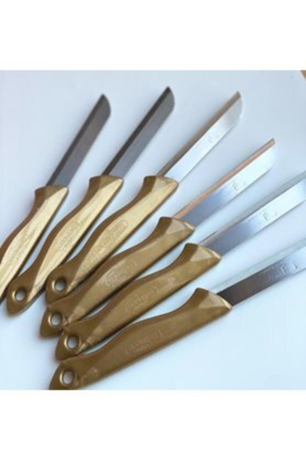 Almanya Solingen Orijinal Tırtıklı Meyve Bıçağı Gold Simli 6 Lı