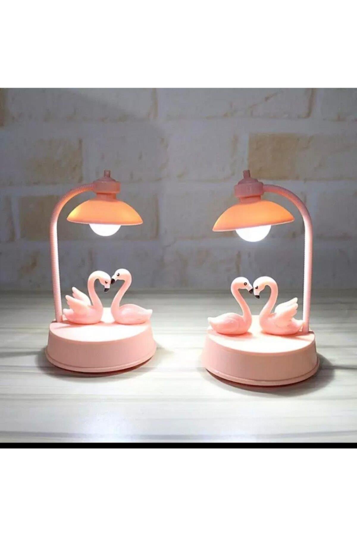 Aşk Sevgili Flamingo Çift Renk Işıklı Masa Gece Lambası Pembe