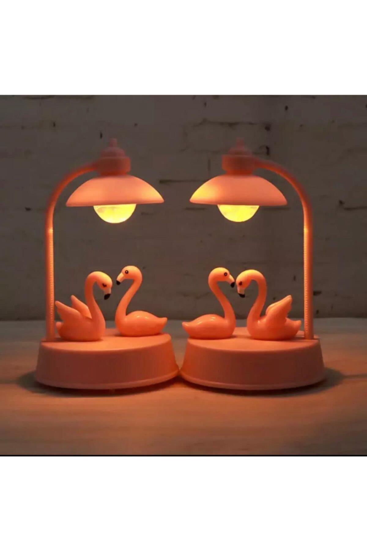 Aşk Sevgili Flamingo Çift Renk Işıklı Masa Gece Lambası Pembe