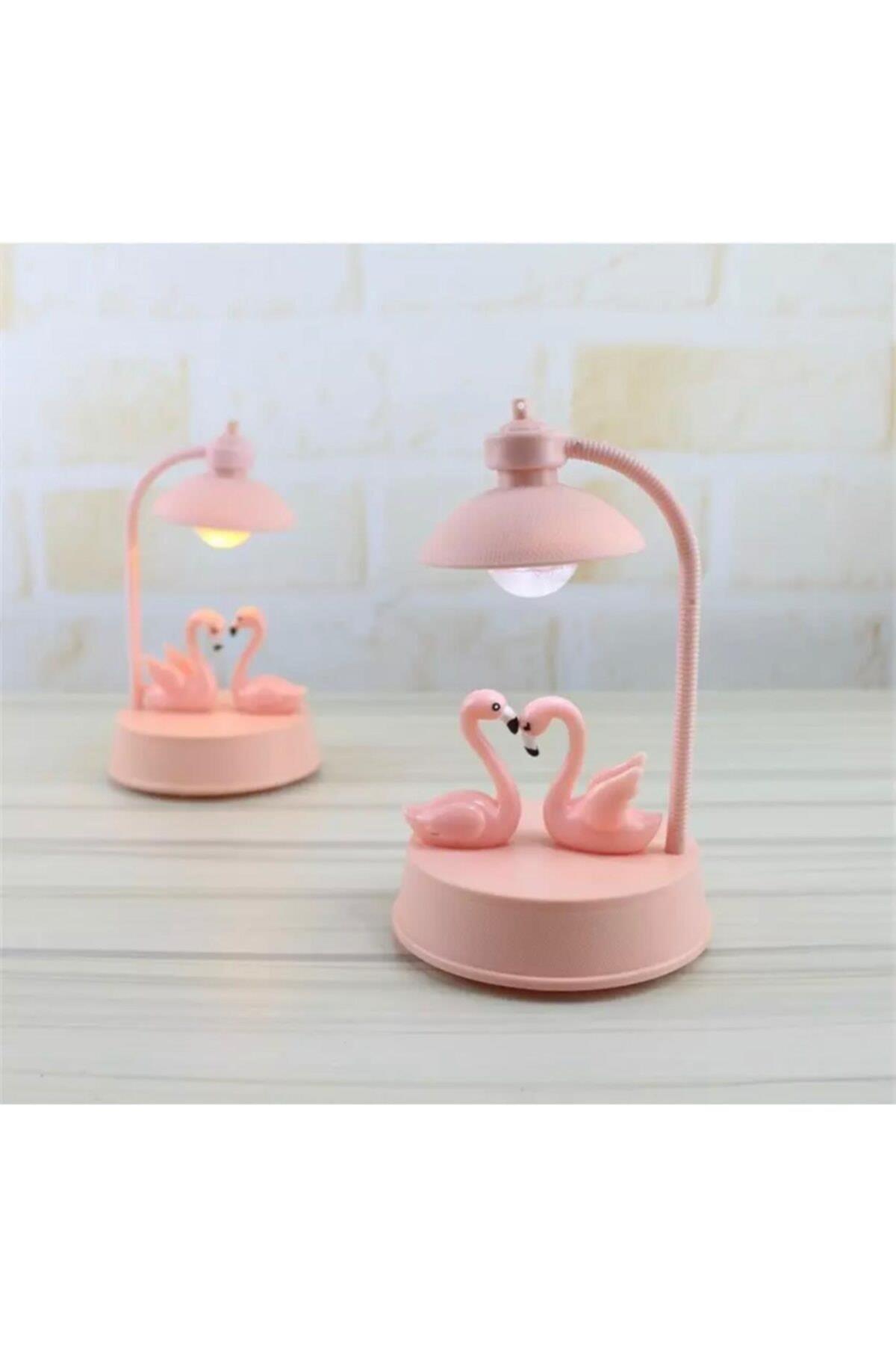 Aşk Sevgili Flamingo Çift Renk Işıklı Masa Gece Lambası Pembe