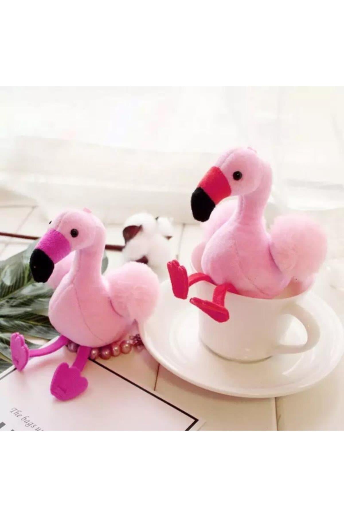 Büyük Sevimli Dev Peluş Pembe Tüylü Flamingo Anahtarlık 16 Cm Hediyelik Eşya