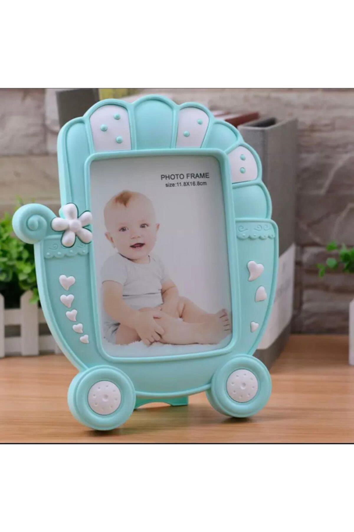 Büyük Sevimli Mint Yeşil Puset Araba Bebek Çocuk Ayaklı Masa Duvar Fotoğraf Çerçevesi Hediyelik