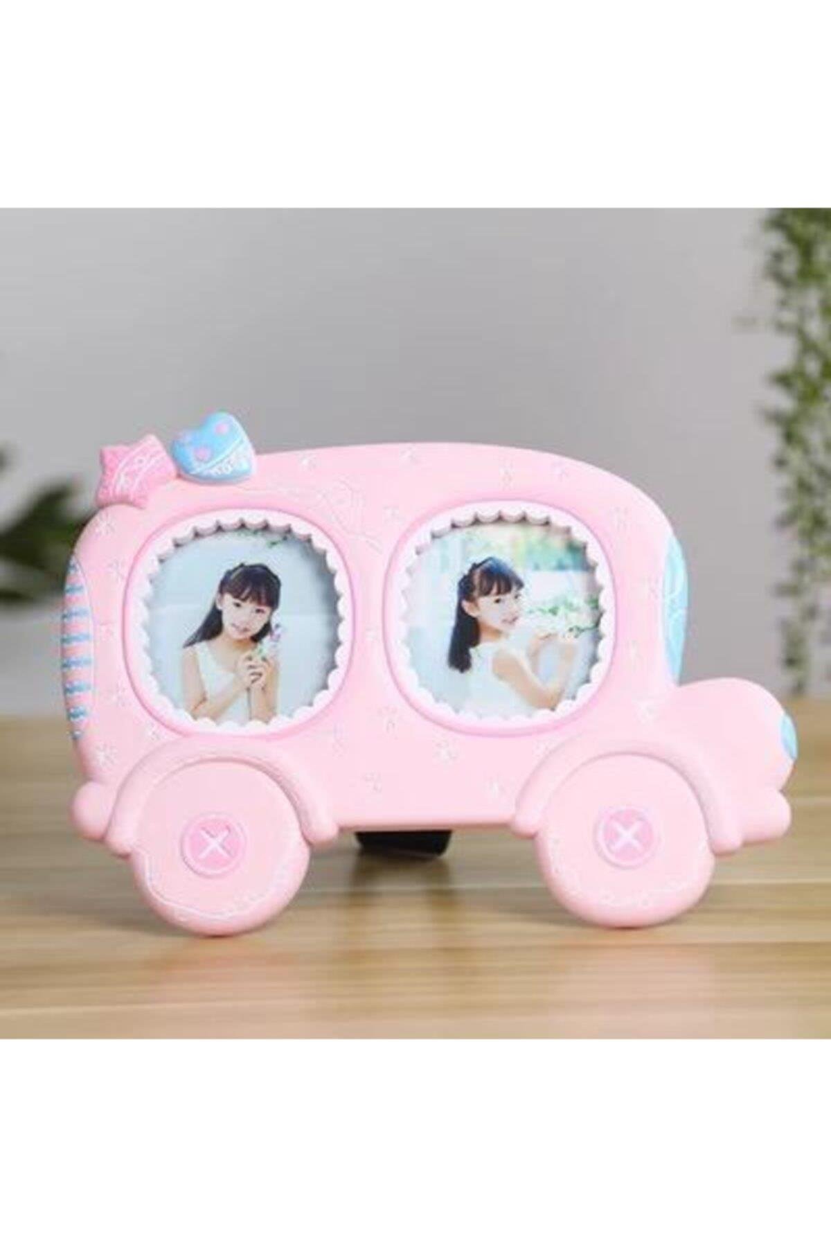 Büyük Sevimli Pembe Arabalı Bebek Çocuk Ayaklı Masa Duvar Oda Dekorasyon Fotoğraf Çerçevesi