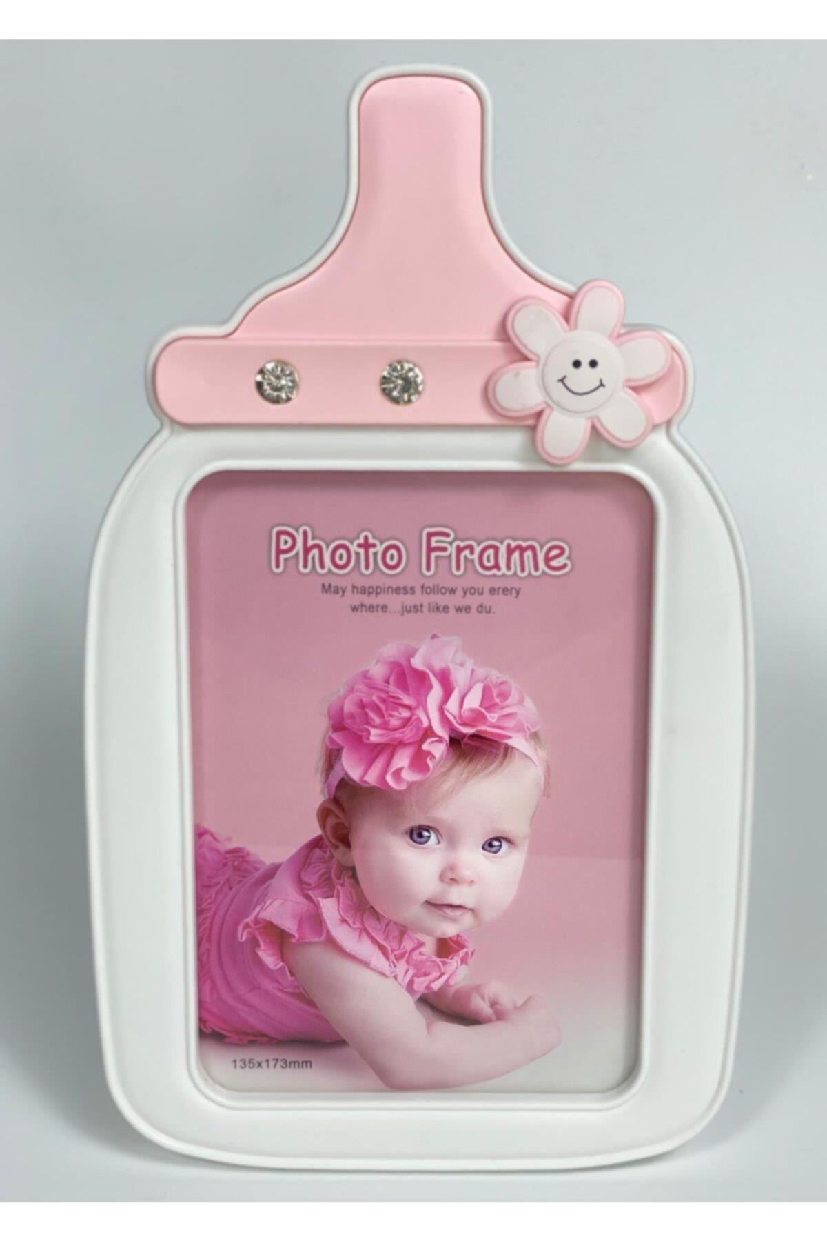 Büyük Sevimli Pembe Büyük Taşlı Biberon Bebek Çocuk Ayaklı Fotoğraf Çerçevesi Hediyelik Albüm 28x17