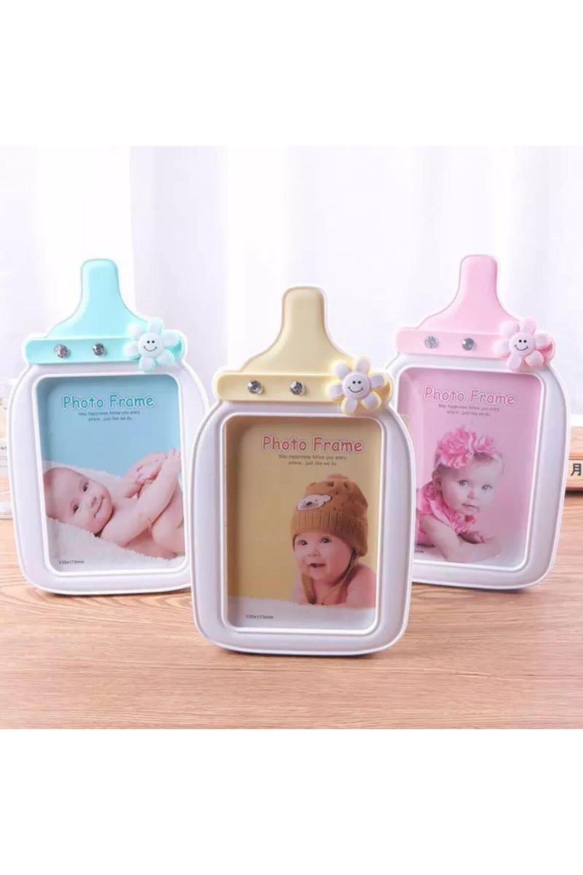 Büyük Sevimli Pembe Taşlı Biberon Bebek Çocuk Ayaklı Masa Duvar Oda Dekorasyon Fotoğraf Çerçevesi