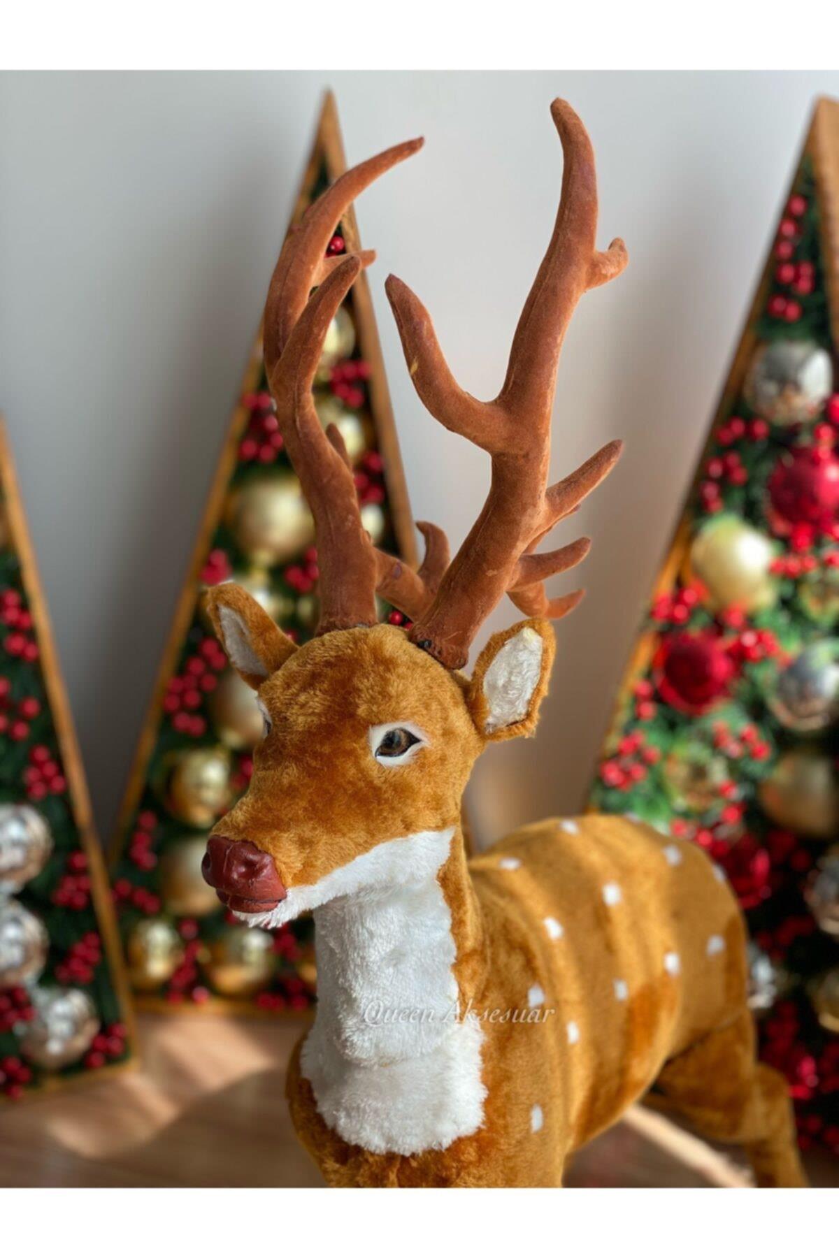 Dev Büyük Boy 80cm Yeniyıl Yılbaşı Özel Peluş Noel Baba Geyiği Geyik Süs Dekorasyon