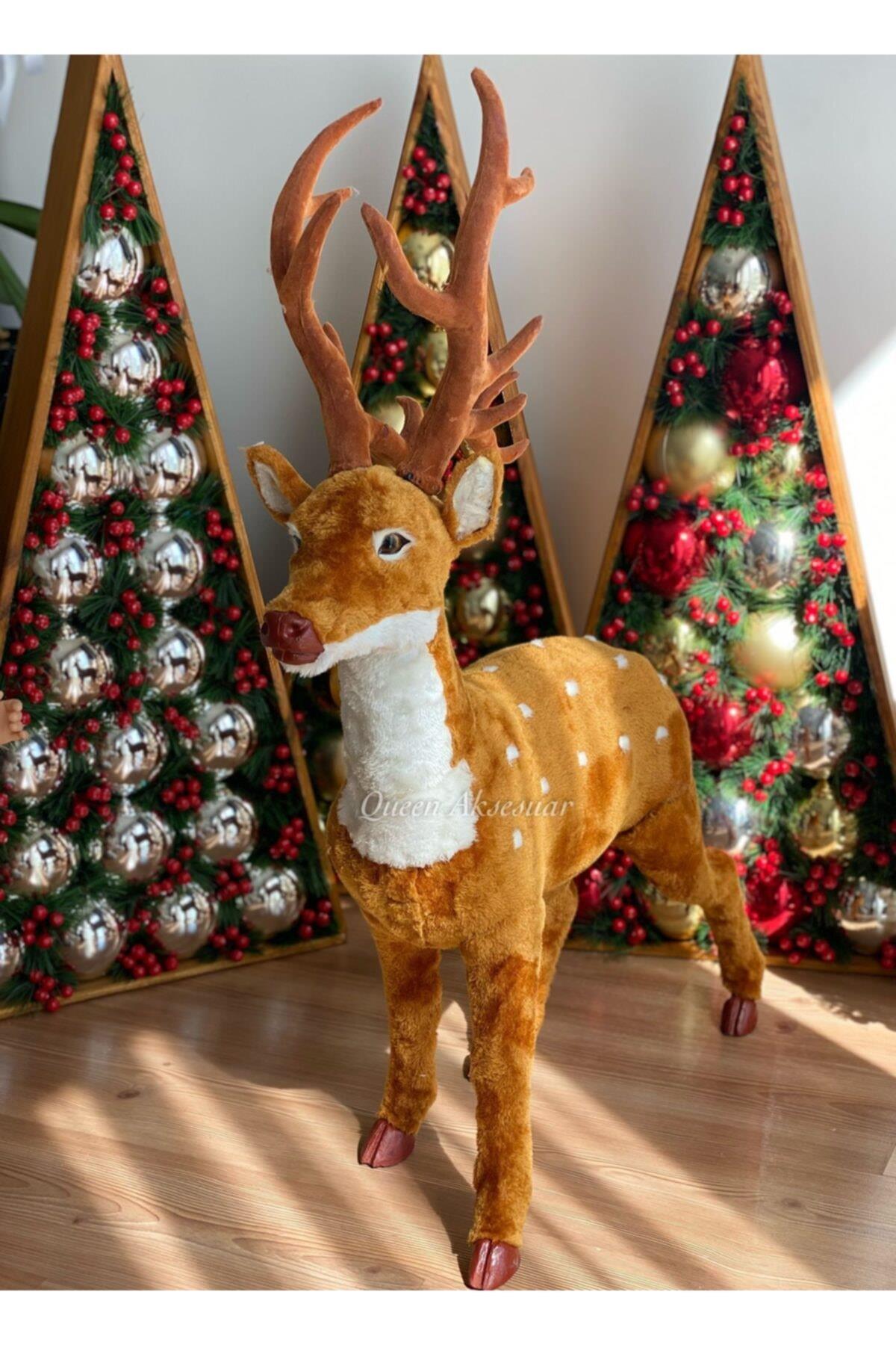 Dev Büyük Boy 80cm Yeniyıl Yılbaşı Özel Peluş Noel Baba Geyiği Geyik Süs Dekorasyon