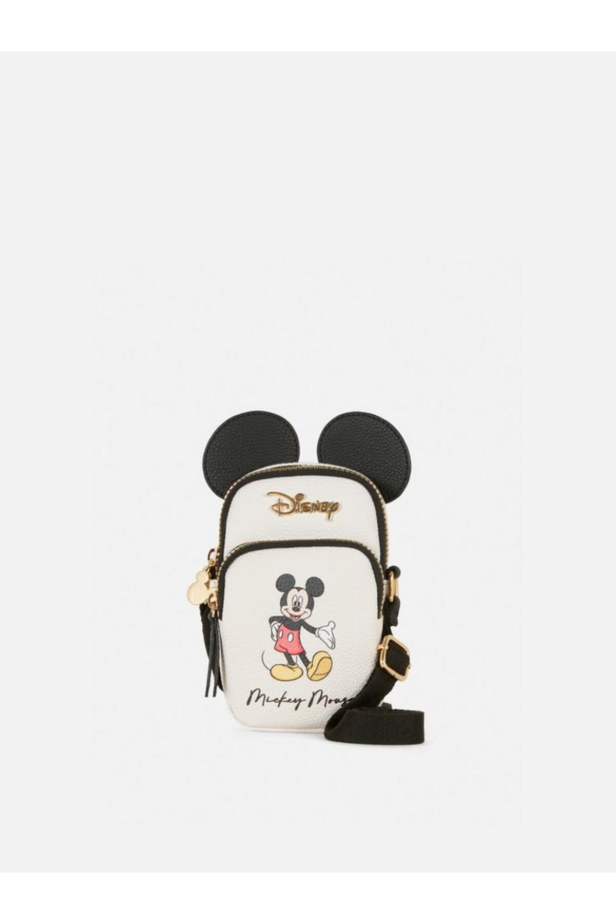 Disney Mickey mouse ithal lüks askılı kulaklı çapraz gold metal logolu çanta beyaz