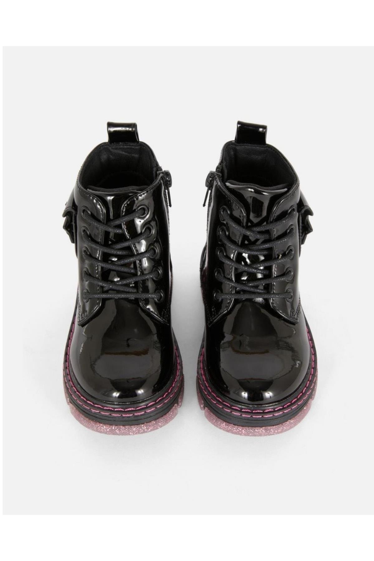 Dr.martens Tarz Ithal Lüks Pembe Simli Taban Siyah Rugan Bağcıklı Ipli Klasik Kız Çocuk Bot