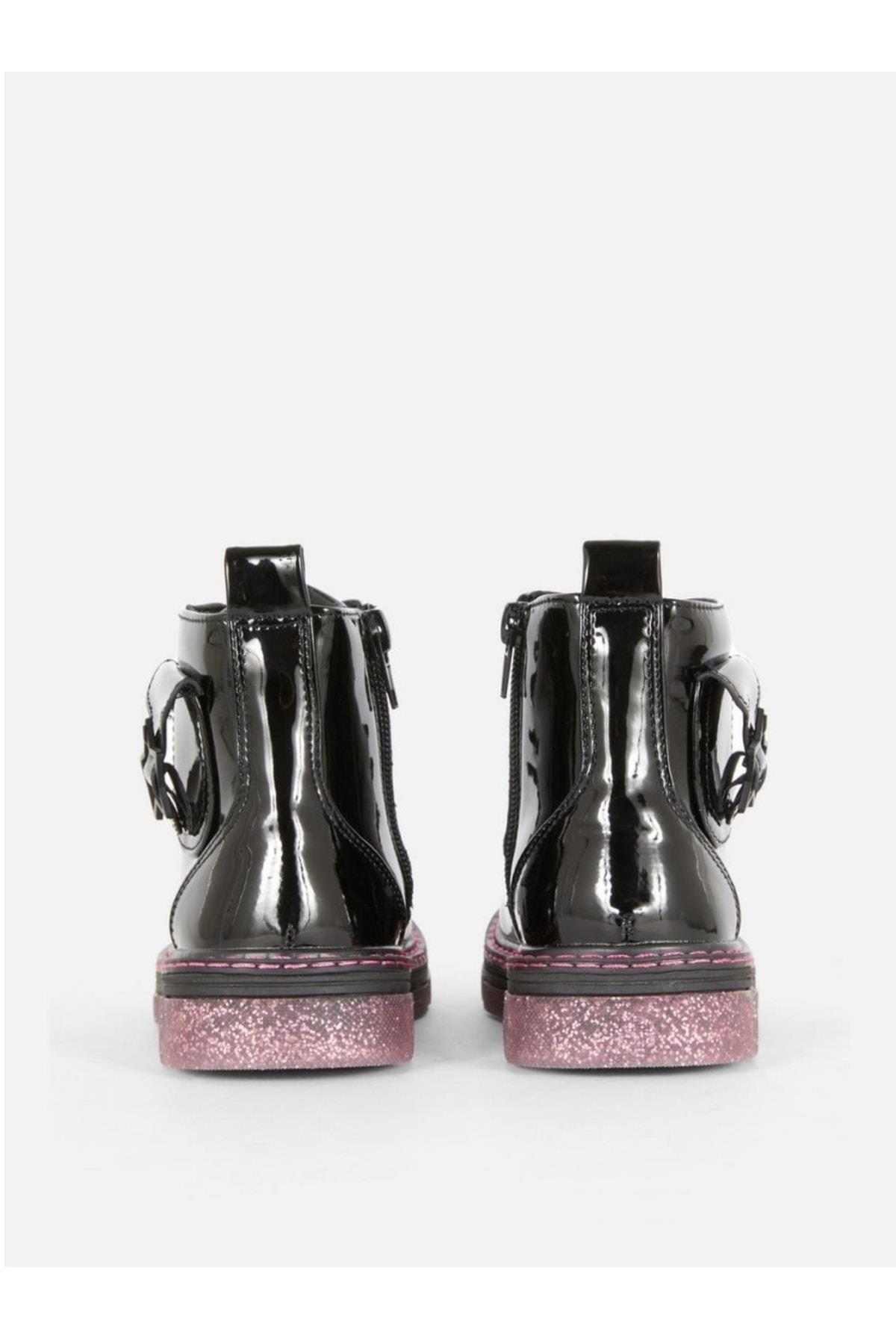Dr.martens Tarz Ithal Lüks Pembe Simli Taban Siyah Rugan Bağcıklı Ipli Klasik Kız Çocuk Bot