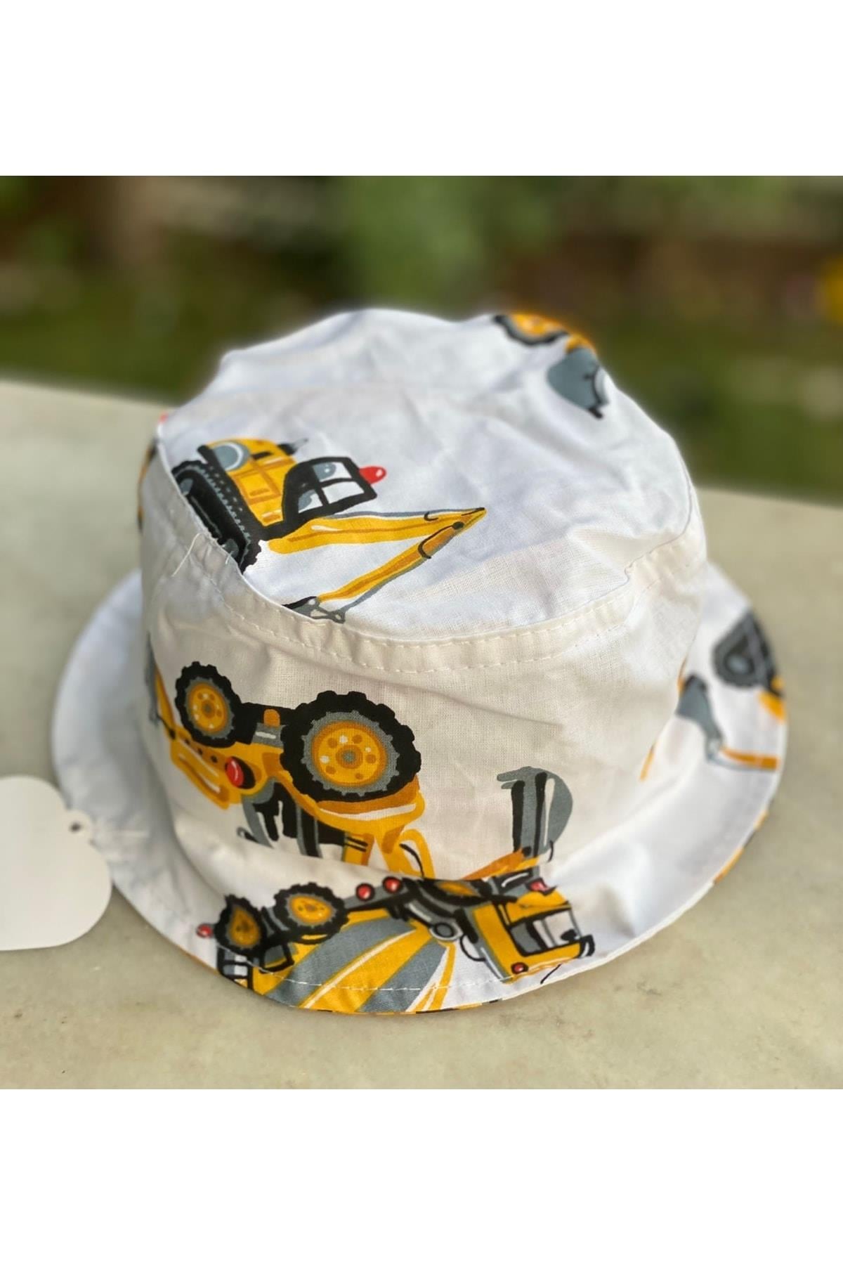 Erkek Bebek Çocuk Vinç Kamyon Araba Desenli Bucket Baget Şapka 4-7 Yaş