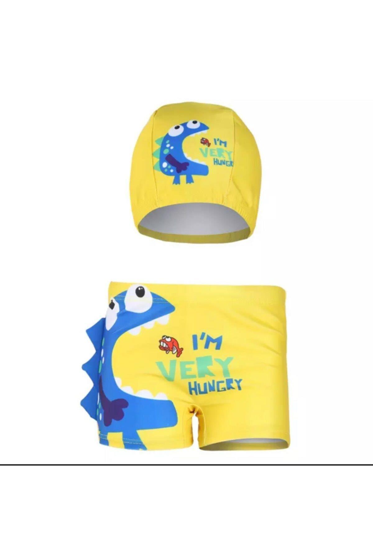 Erkek Çocuk Deniz Havuz Mayo Slip Şort Bone Takım Set