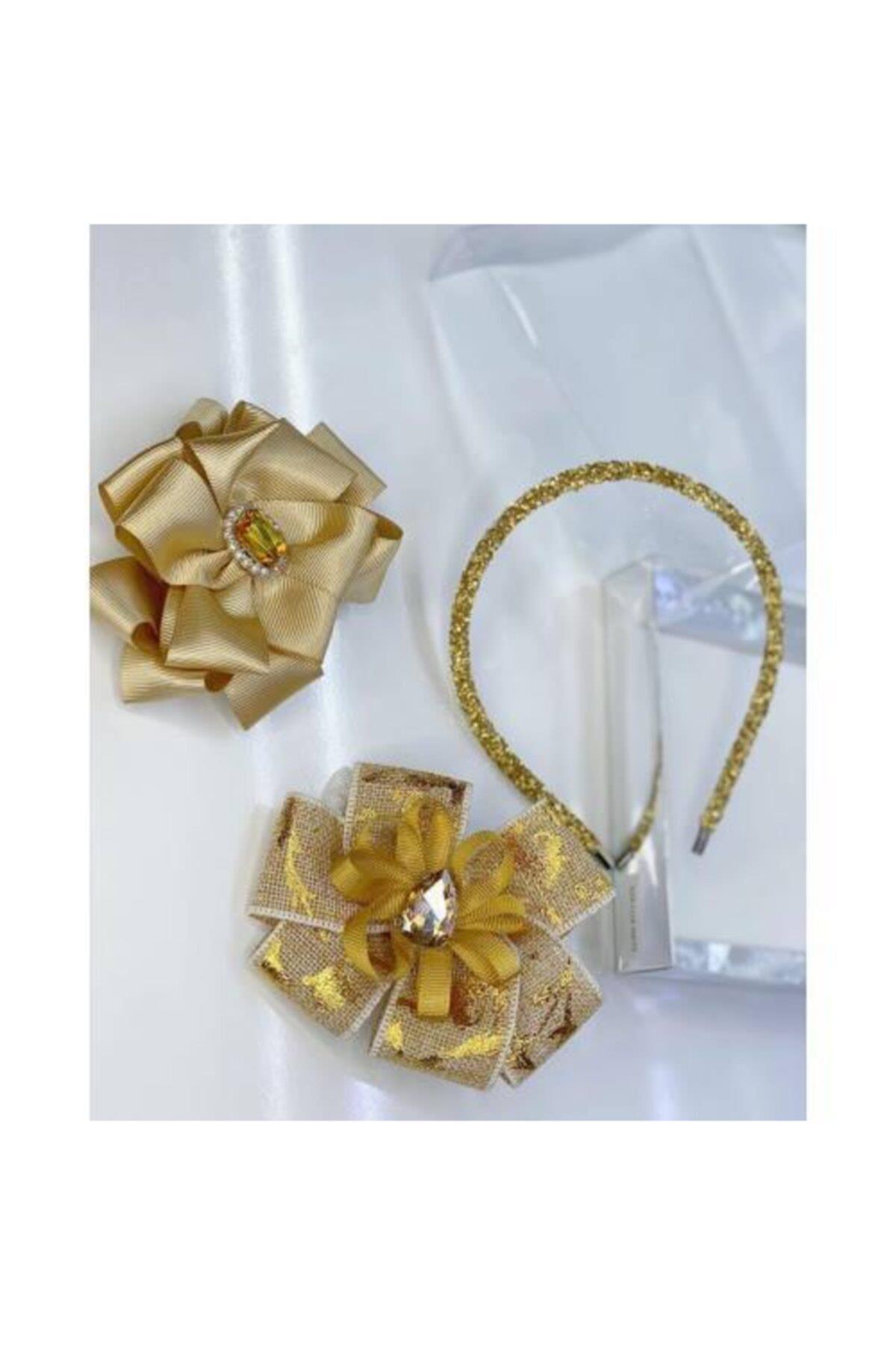 Gold Kristal Taşlı Luxury Anne Kız Çocuk Hediye Kına Düğün Tak Çıkar Taç
