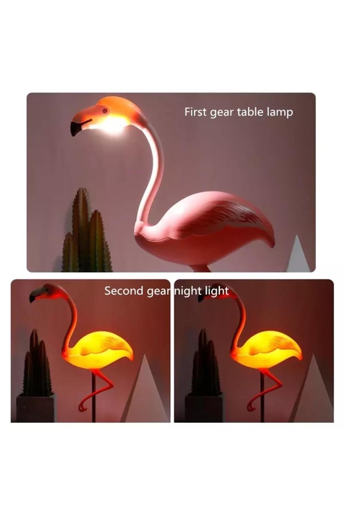 Hareketli Oynar Başlı Gece Masa Lambası Telefon Tutuculu Led Şarjlı Pembe Flamingo Işık