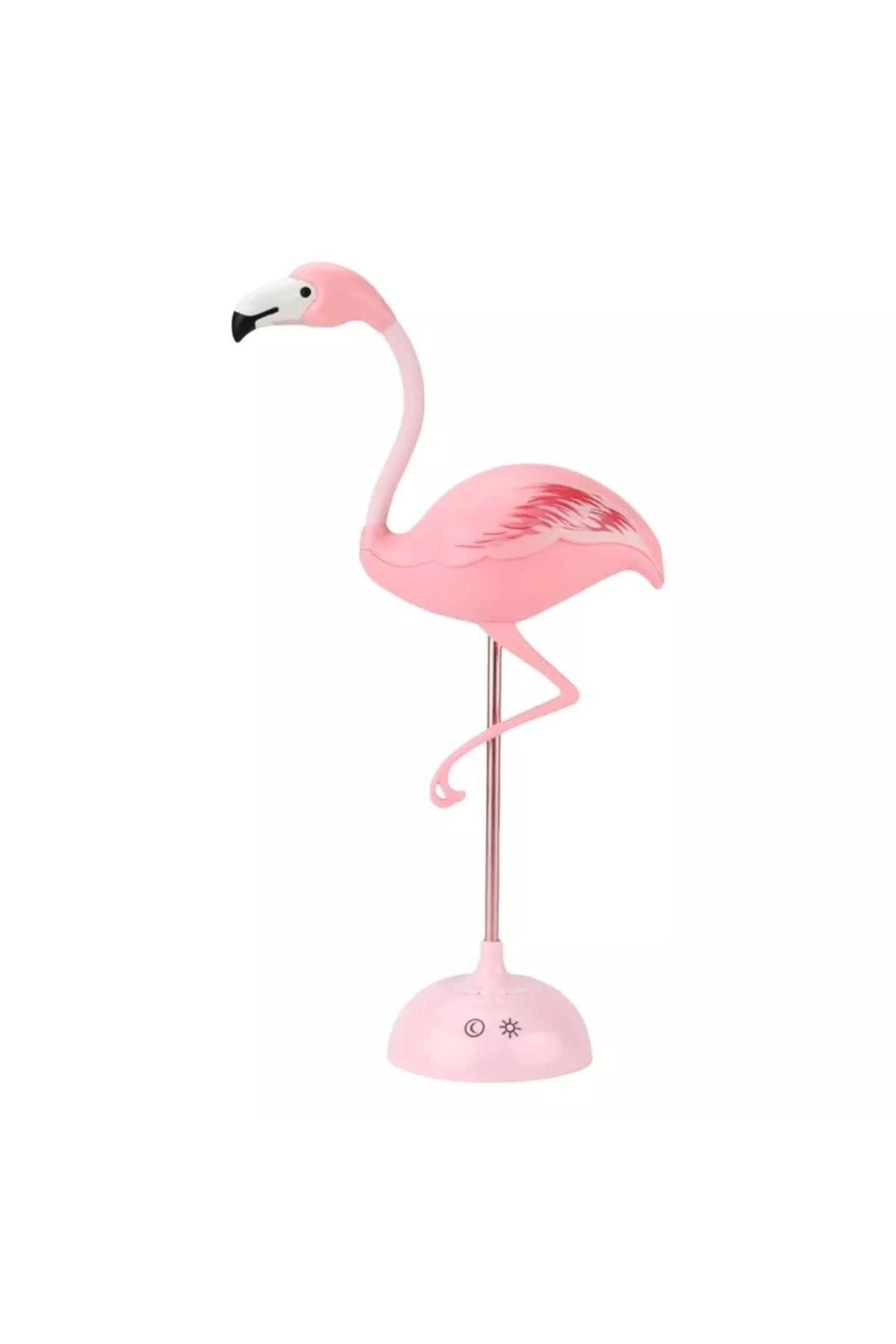 Hareketli Oynar Başlı Gece Masa Lambası Telefon Tutuculu Led Şarjlı Pembe Flamingo Işık