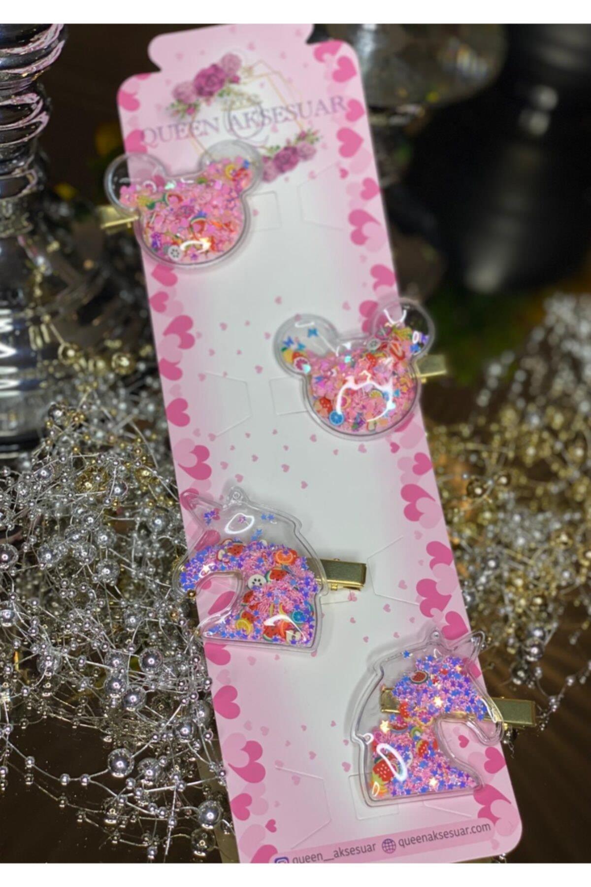 Hareketli Pullu 4lü Unicorn Mickey Toka Seti Gold Altın Pensli